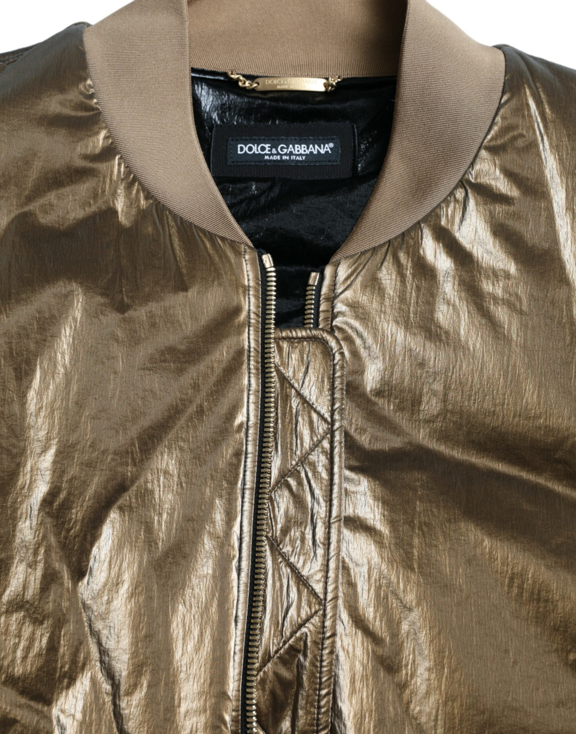 Dolce & Gabbana Bronze Nylon Full Zip Männer Bomberjacke