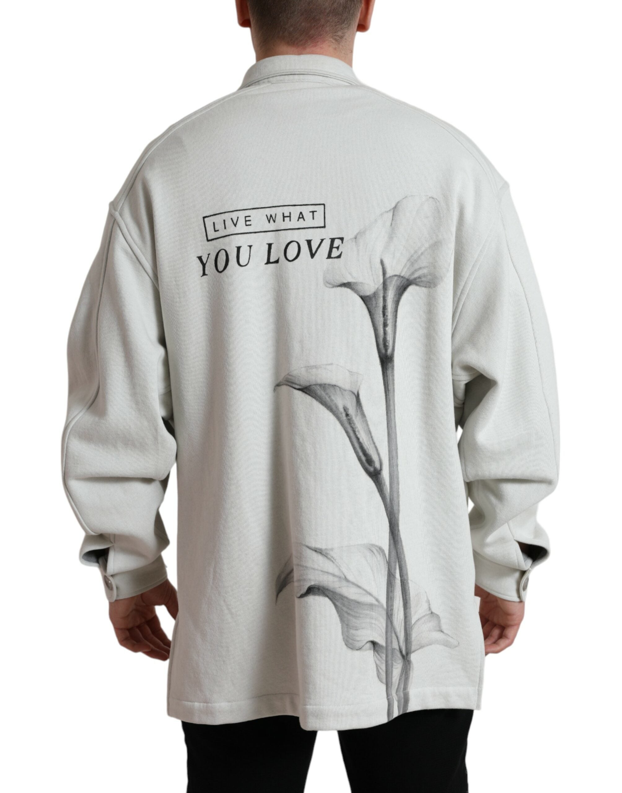 Dolce & Gabbana Grauer Baumwollkragenmantel mit Knopfleiste