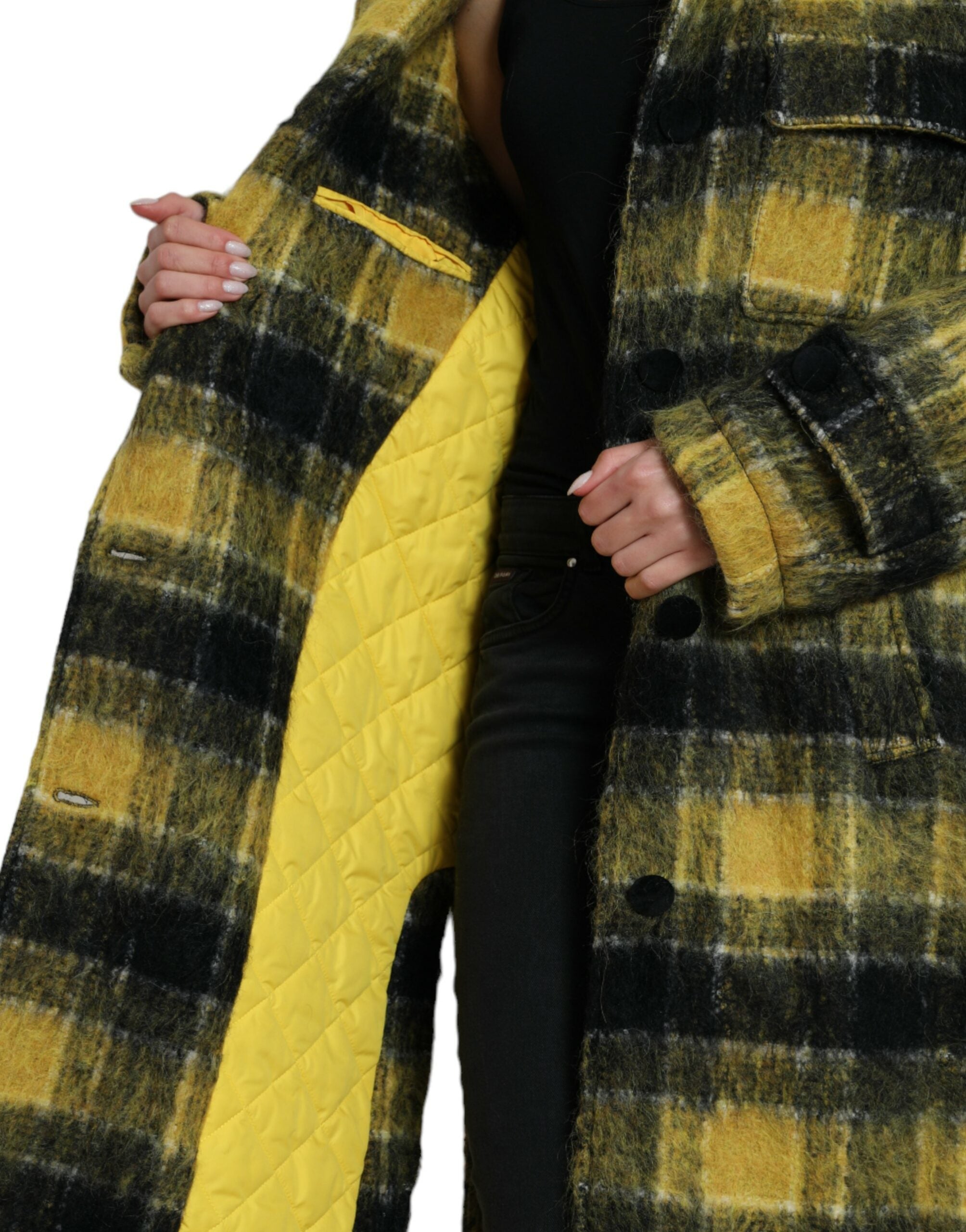 Dolce & Gabbana Gelber karierter Langarm Freizeitmantel Jacke