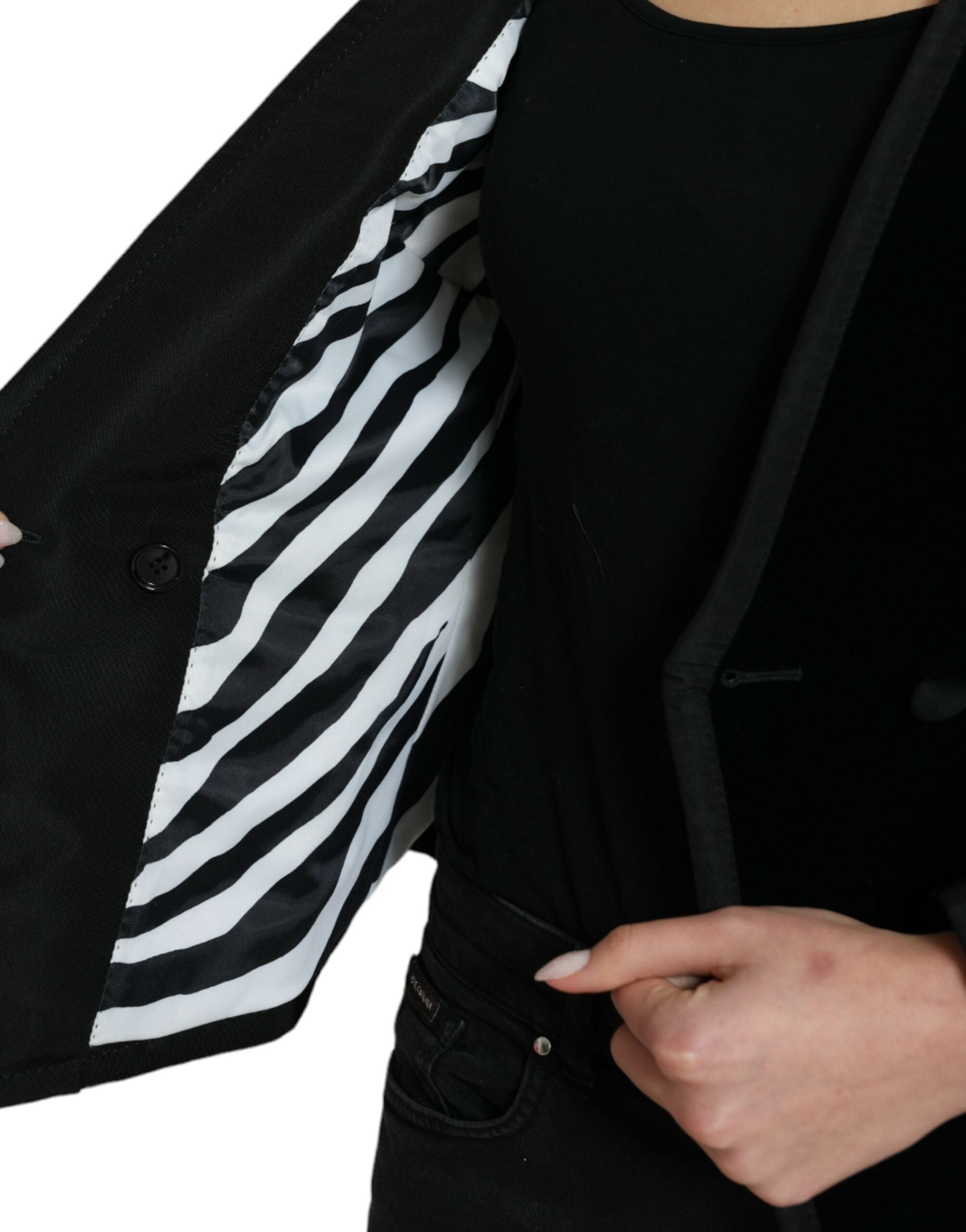 Dolce & Gabbana Zweireihige Jacke aus schwarzem Baumwollsamt