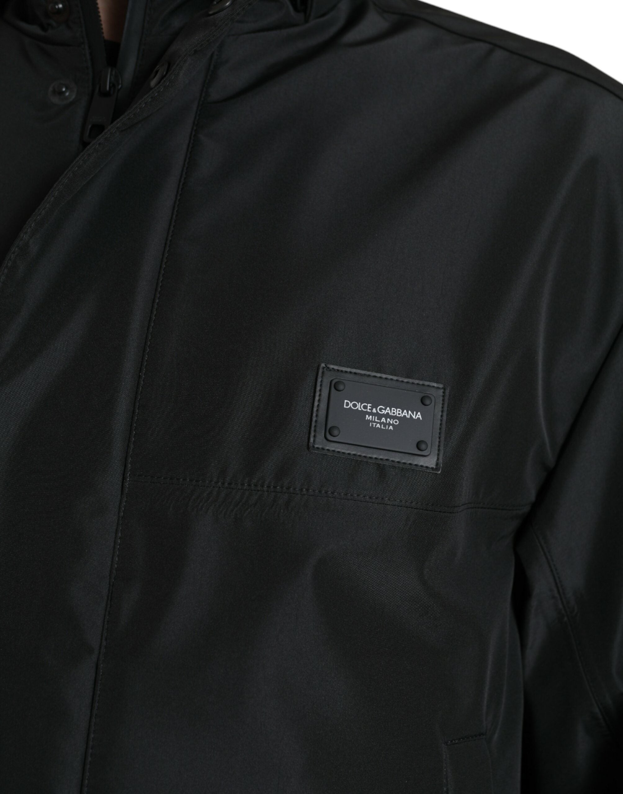 Dolce & Gabbana Schwarze Polyester-Logo-Plakette Kapuzenjacke