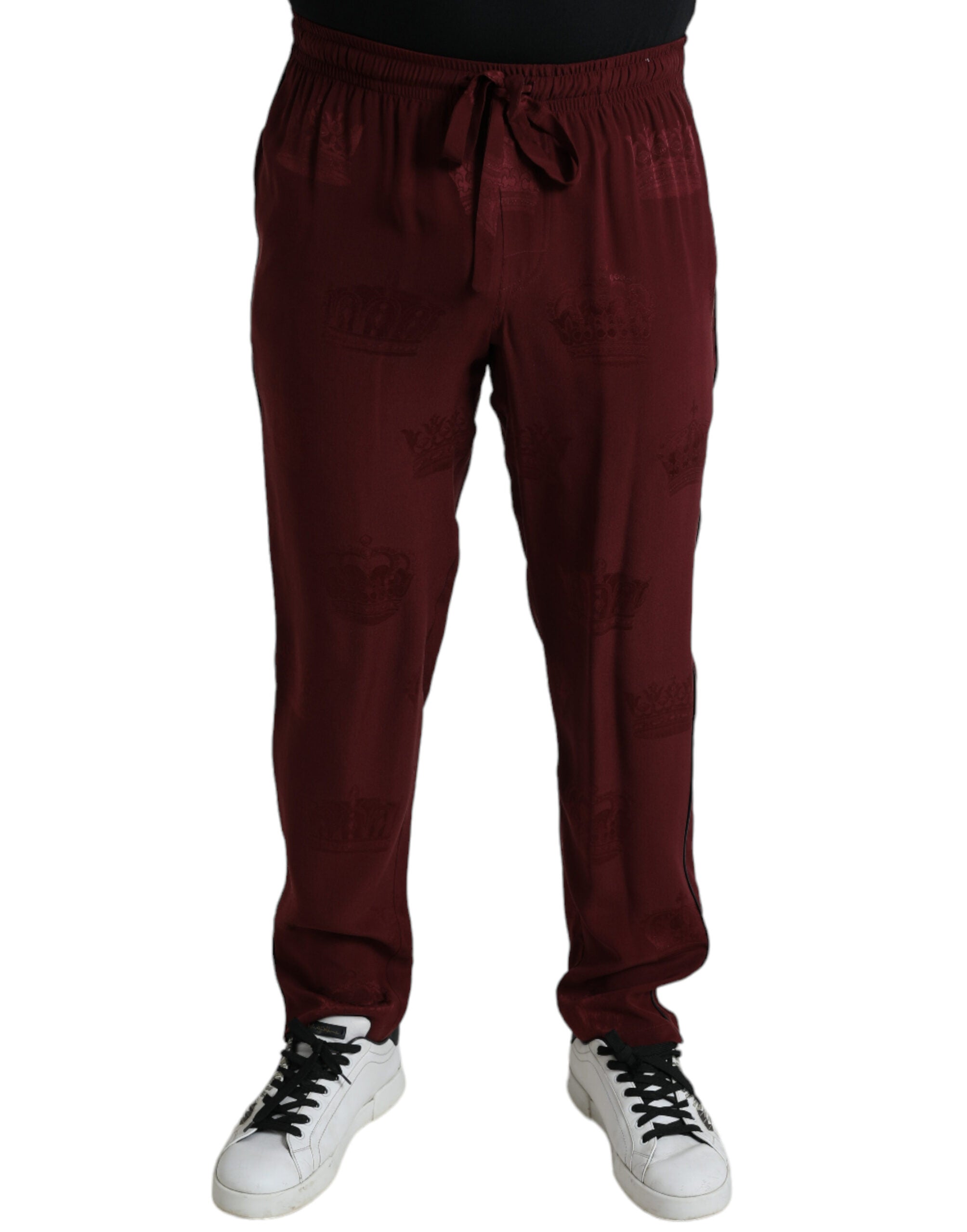 Dolce & Gabbana Kastanienbraune Pyjamahose mit Kronenmuster aus Seide