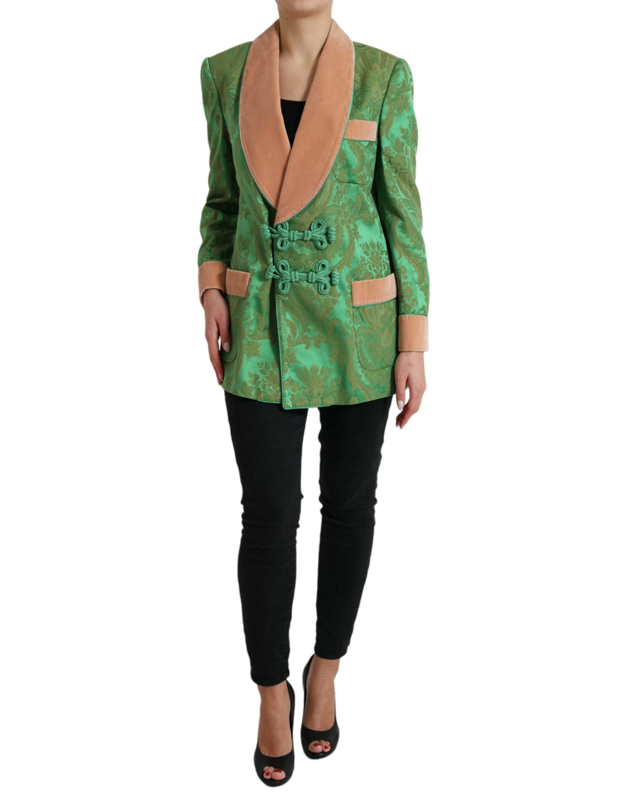 Dolce & Gabbana Grüner geblümter Zweireiher Mantel Jacke