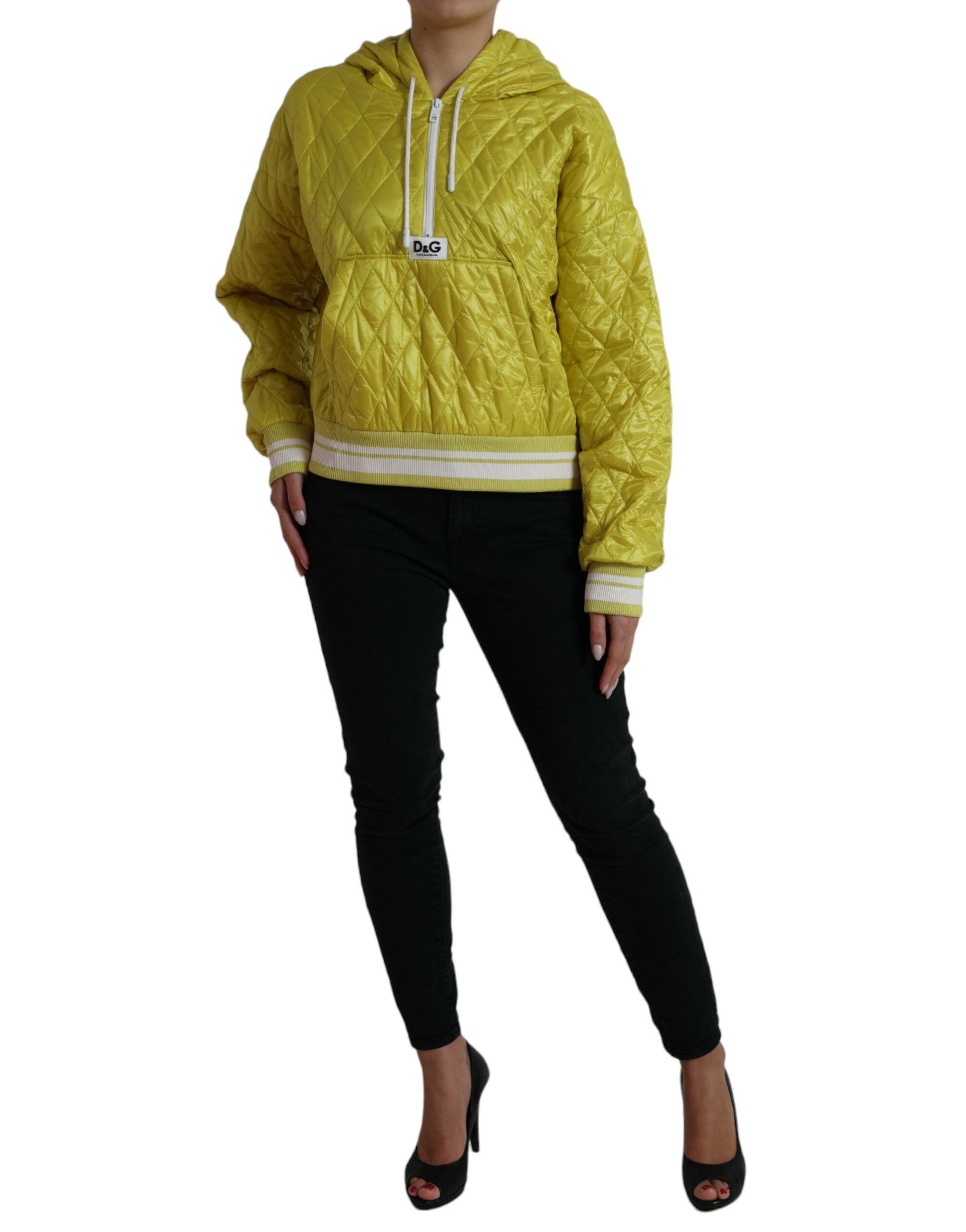 Dolce & Gabbana Gelbe Nylon Steppjacke mit Kapuze und Pullover