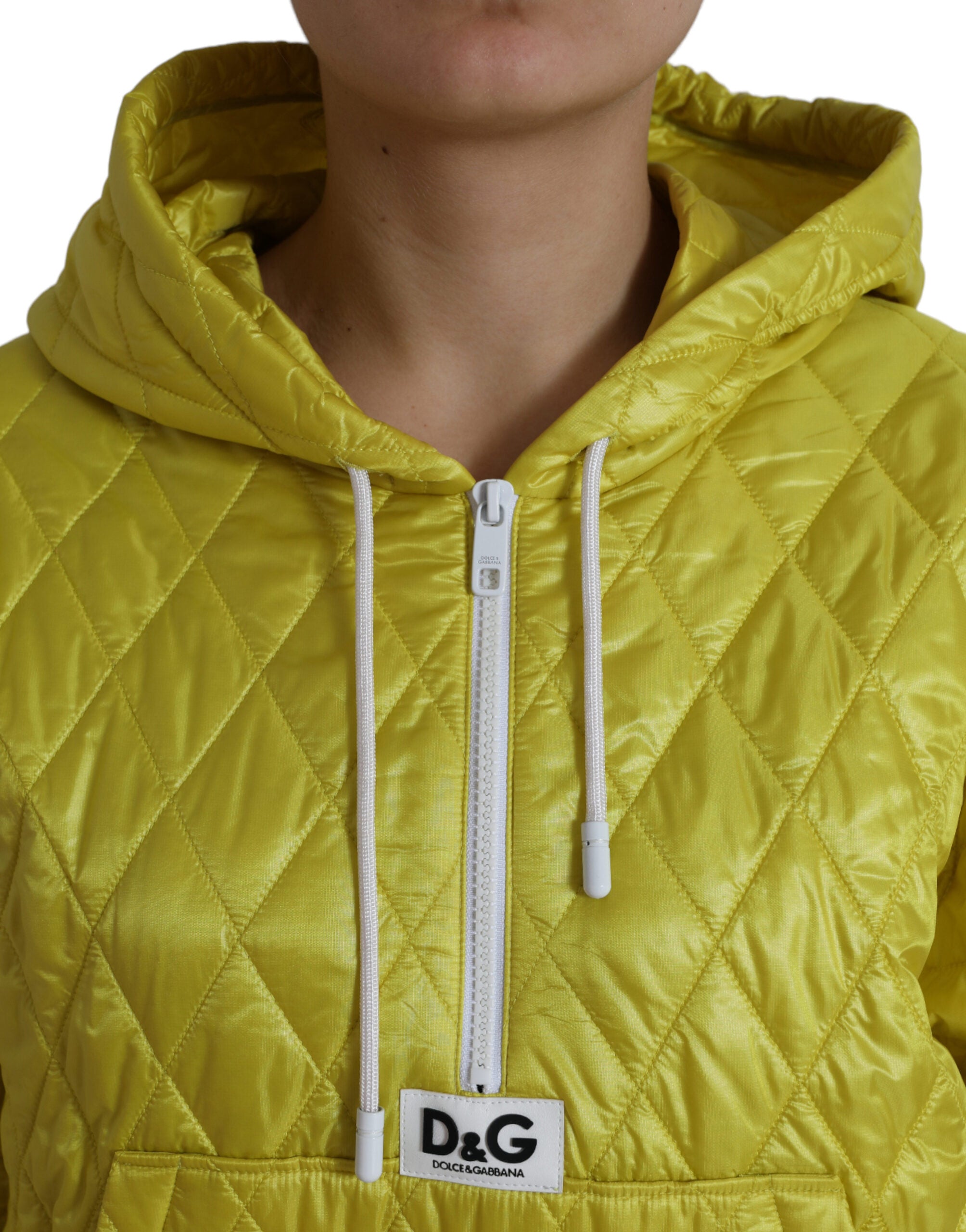 Dolce & Gabbana Gelbe Nylon Steppjacke mit Kapuze und Pullover