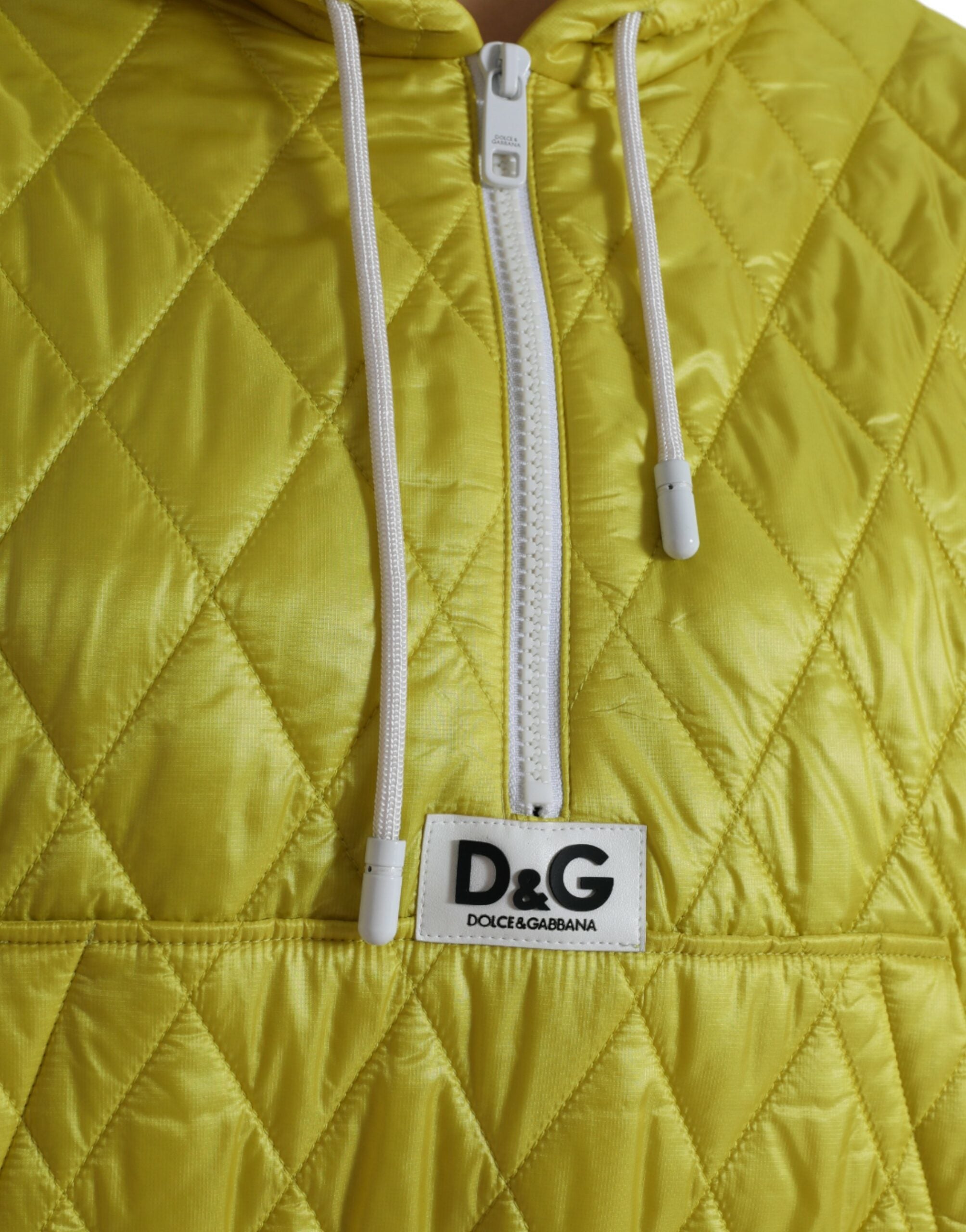Dolce & Gabbana Gelbe Nylon Steppjacke mit Kapuze und Pullover