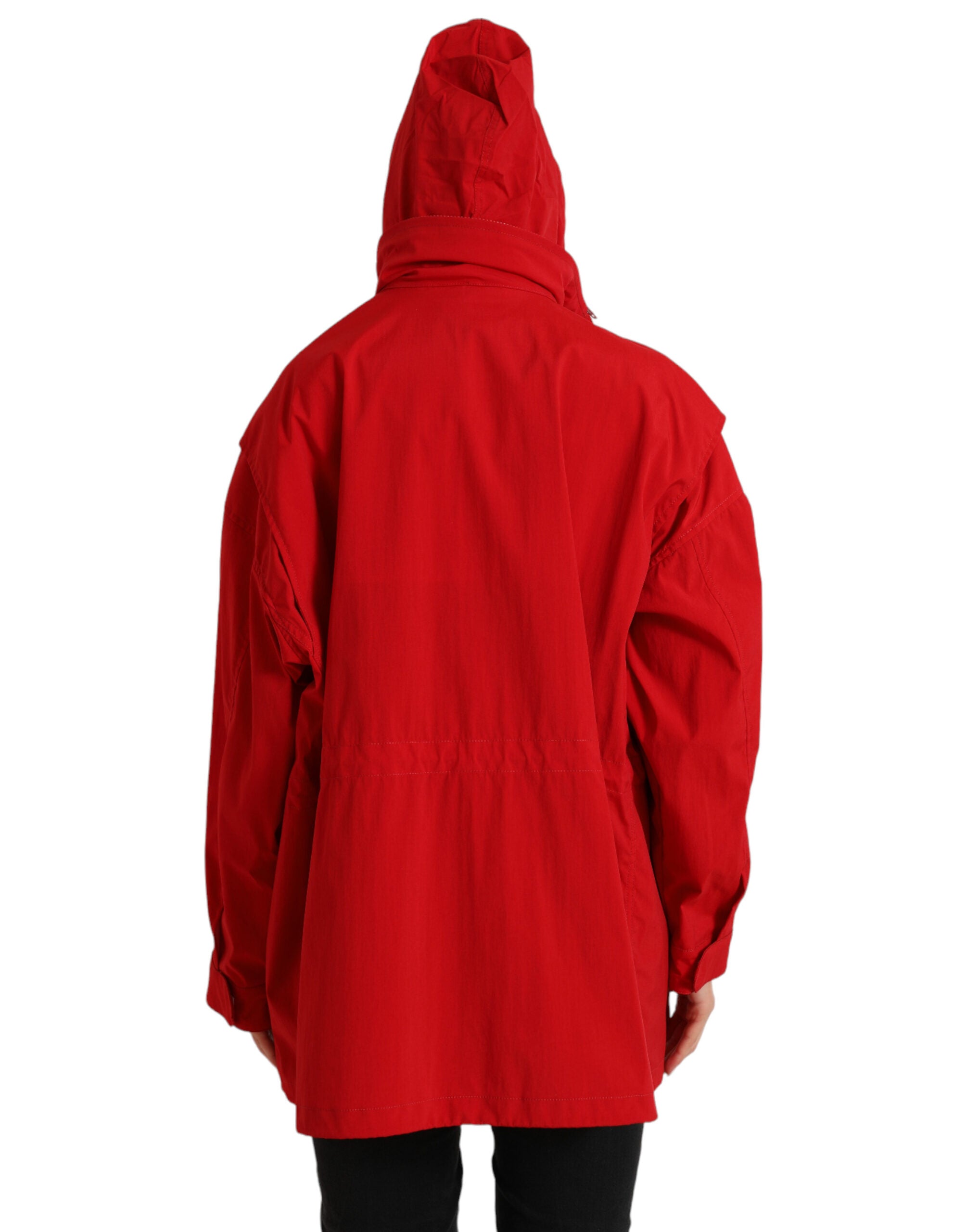 Dolce & Gabbana Roter Polyester Regenmantel mit Kapuze und Knopfleiste