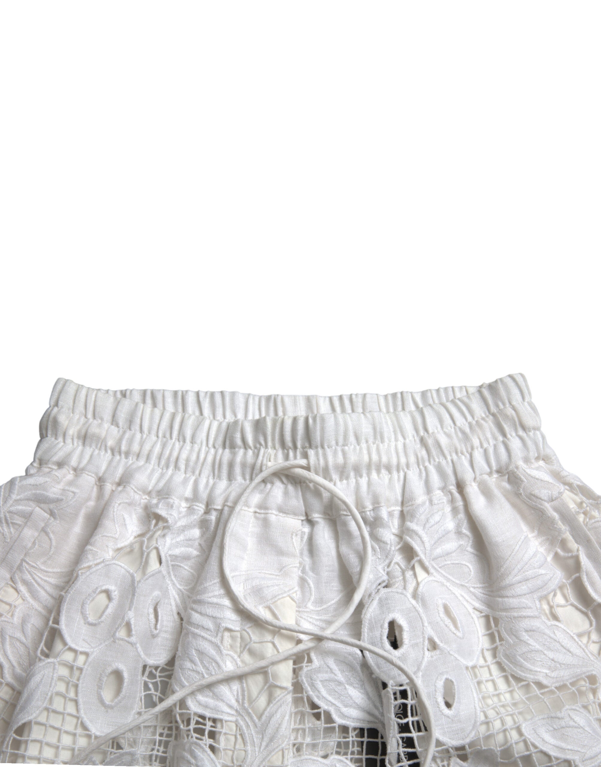 Dolce & Gabbana Weiße Bermudashorts mit hoher Taille und Ausschnitt aus Baumwolle