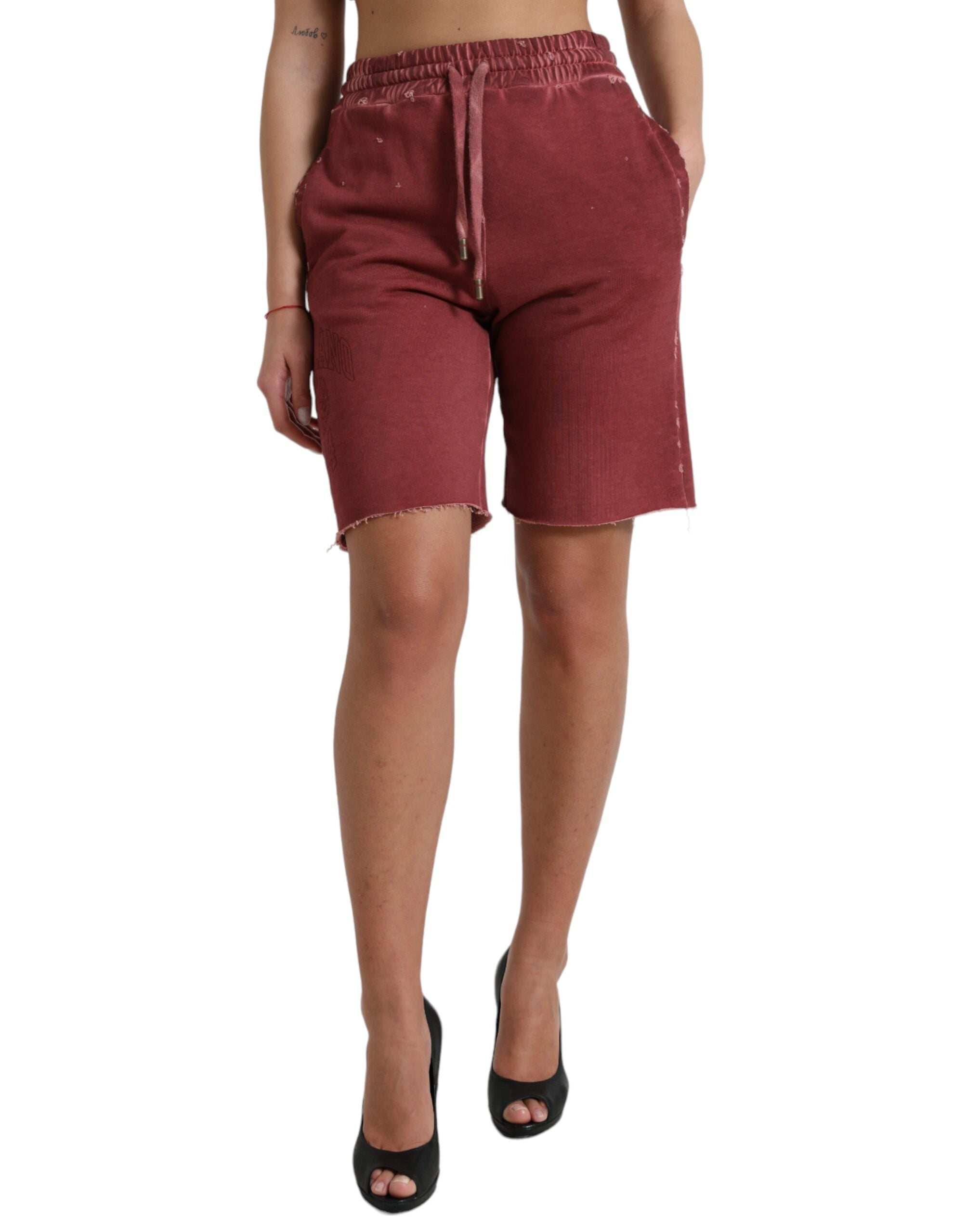 Dolce & Gabbana Kastanienbraune Sweatshorts aus Baumwolle mit hoher Taille Shorts