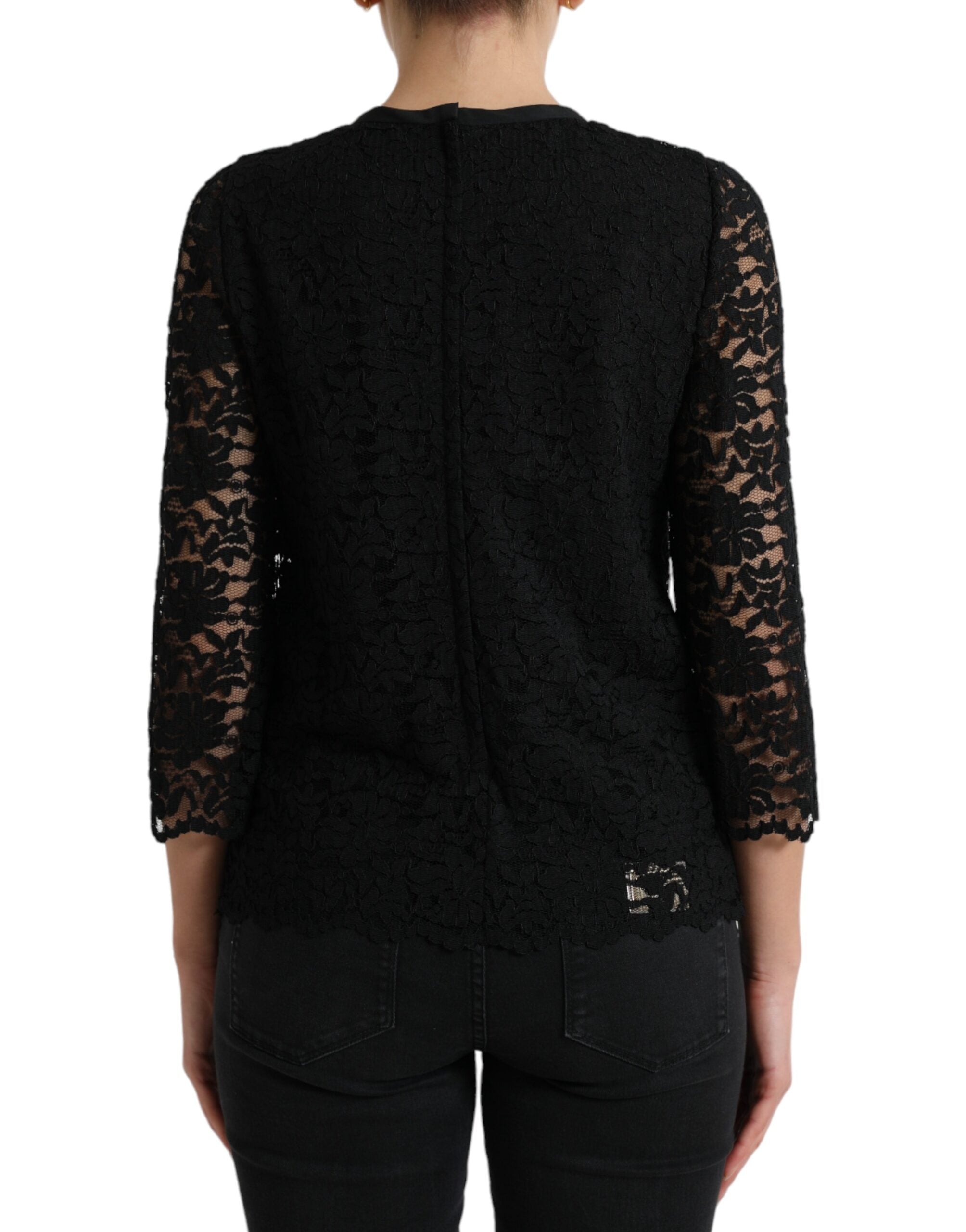 Dolce & Gabbana Schwarzes STAFF Bluse Floral Lace Nylon Top