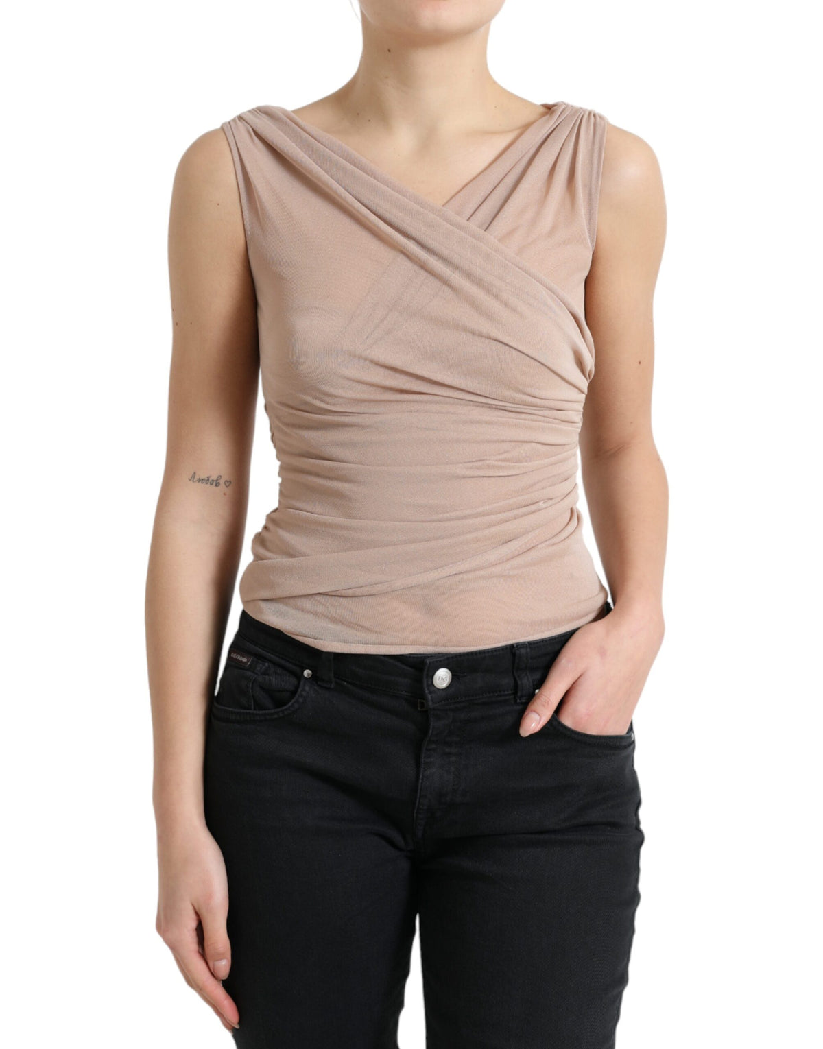 Dolce & Gabbana Beige Viskose V-Ausschnitt Ärmelloses Tank-Top