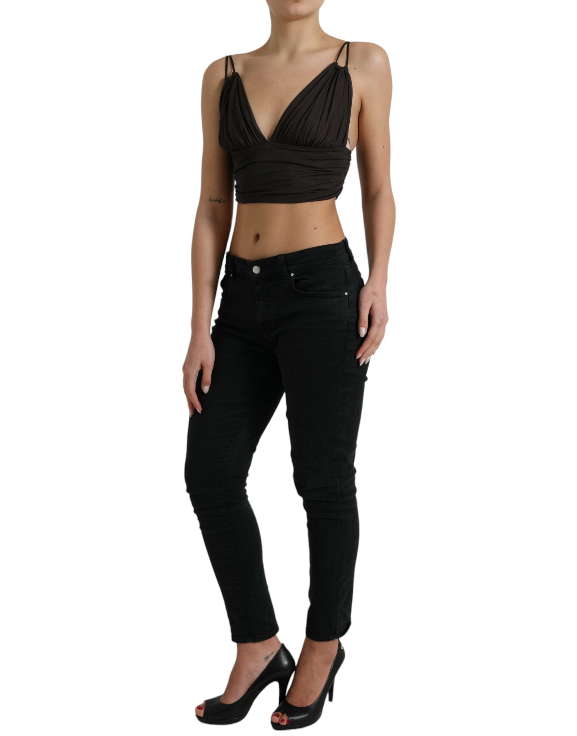 Dolce & Gabbana Braunes Viskose Tank Top mit tiefem V-Ausschnitt