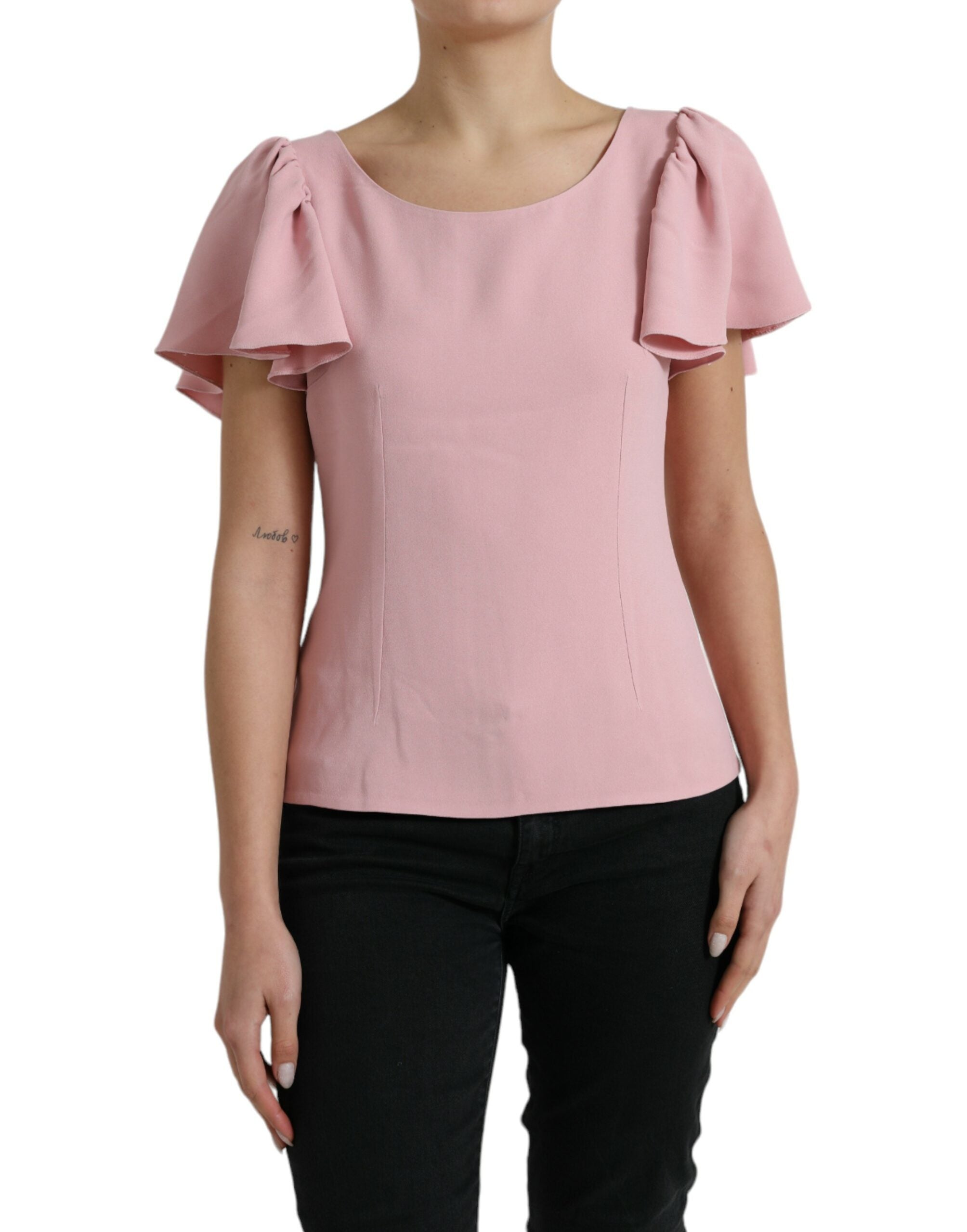 Dolce & Gabbana Rosa Bluse mit Rundhalsausschnitt und kurzen Ärmeln