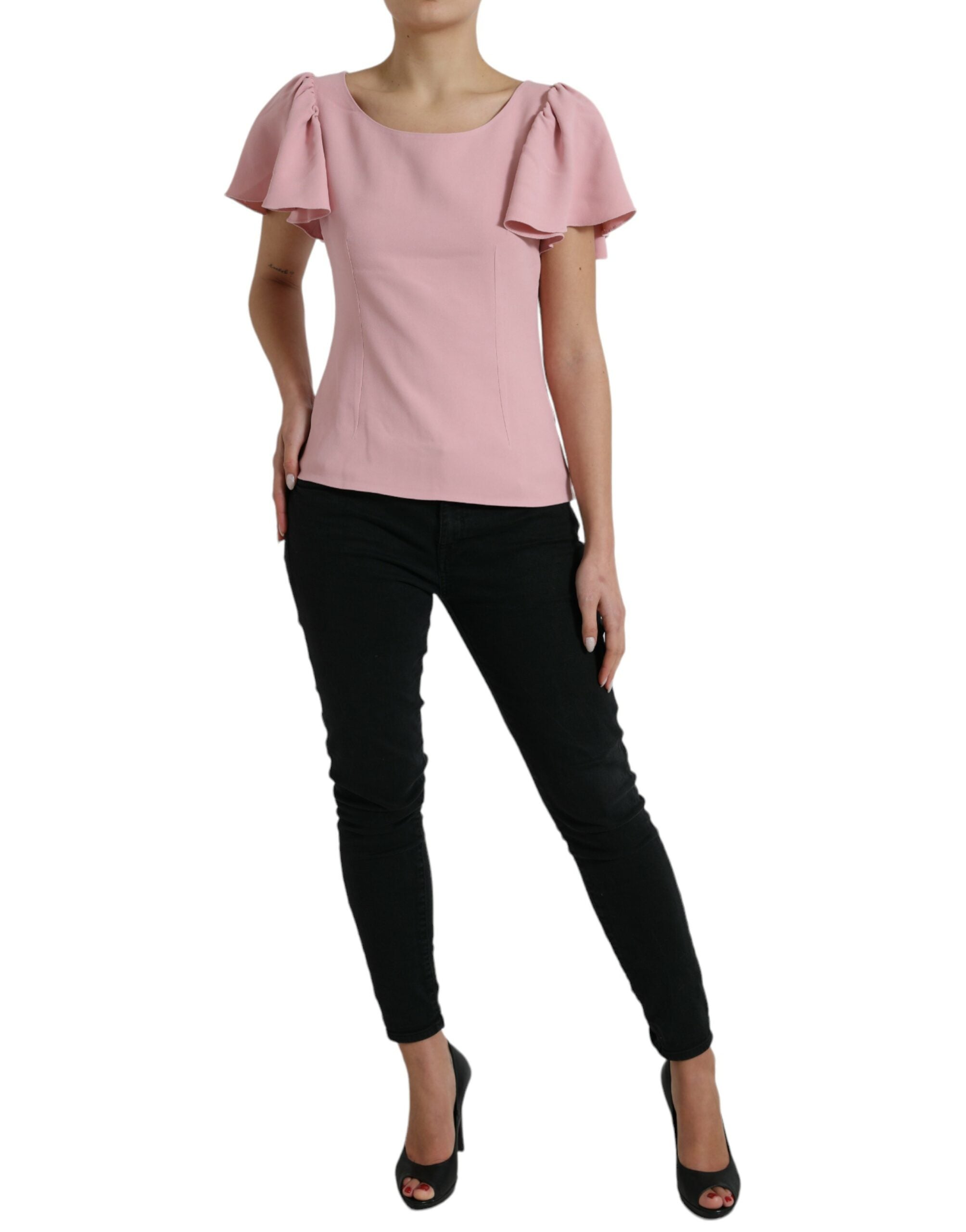 Dolce & Gabbana Rosa Bluse mit Rundhalsausschnitt und kurzen Ärmeln