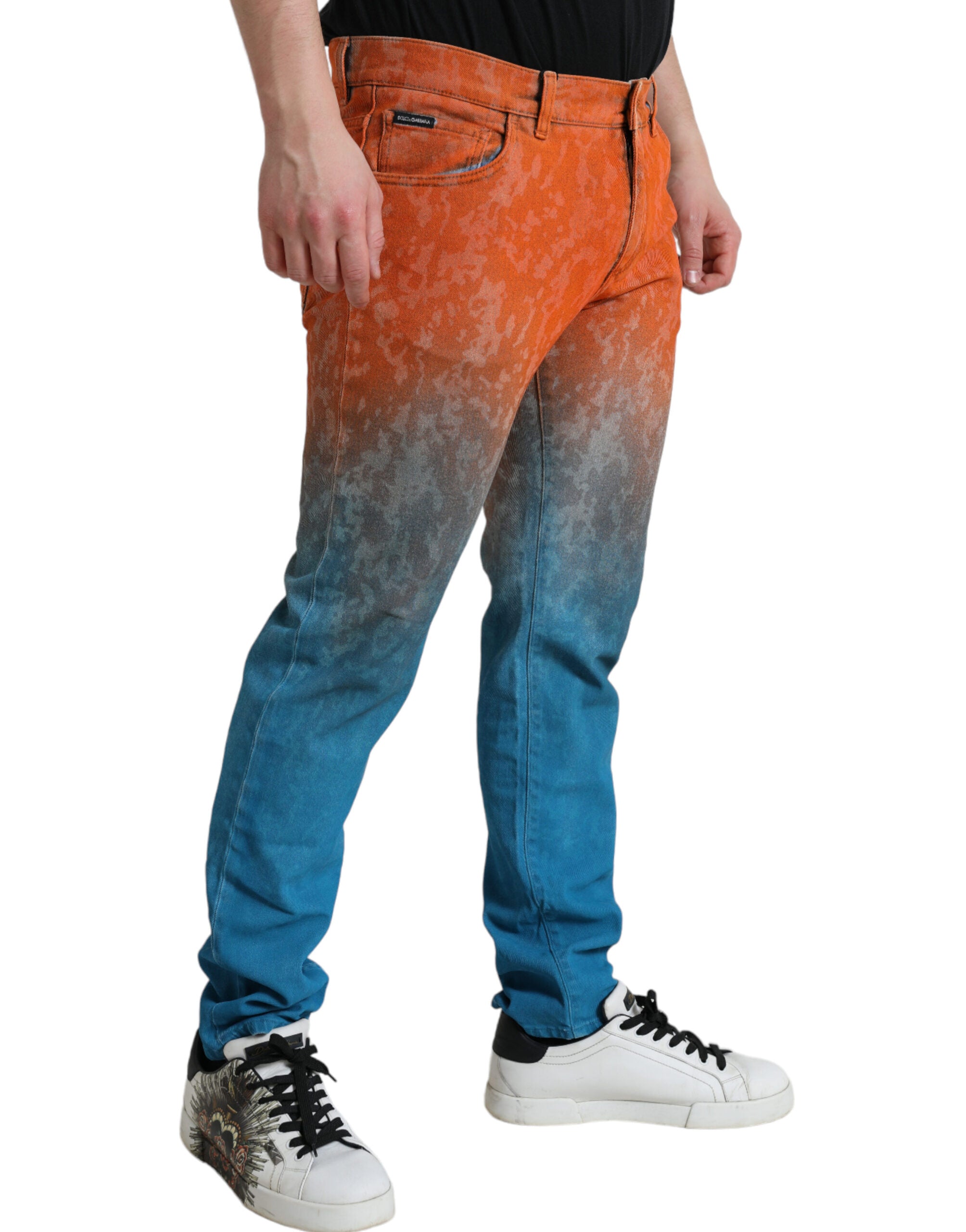 Dolce & Gabbana Multicolor Ombre Baumwolle Slim Fit Denim Jeans