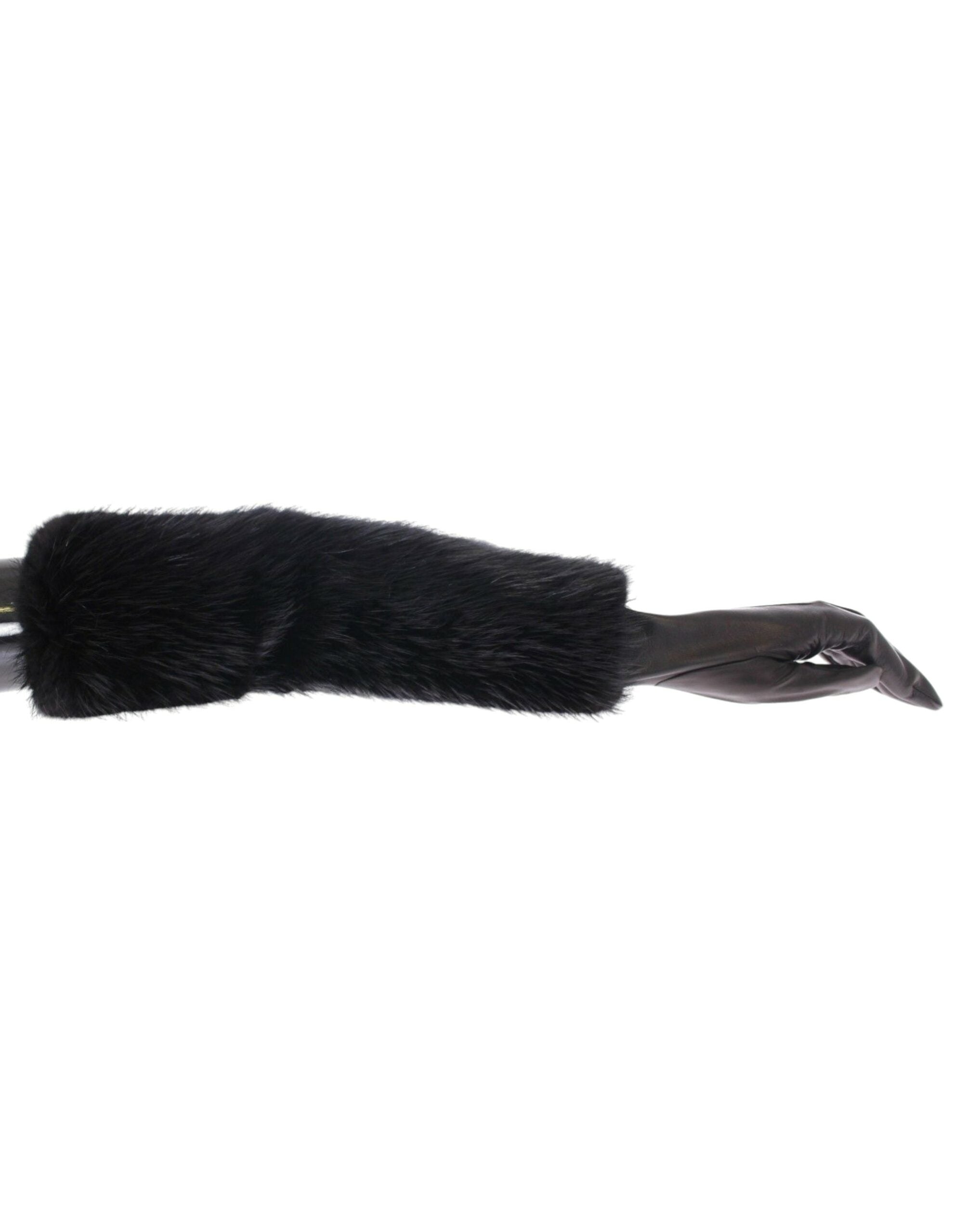 Dolce & Gabbana Schwarze Biberpelz-Lammfell-Leder-Ellbogenhandschuhe