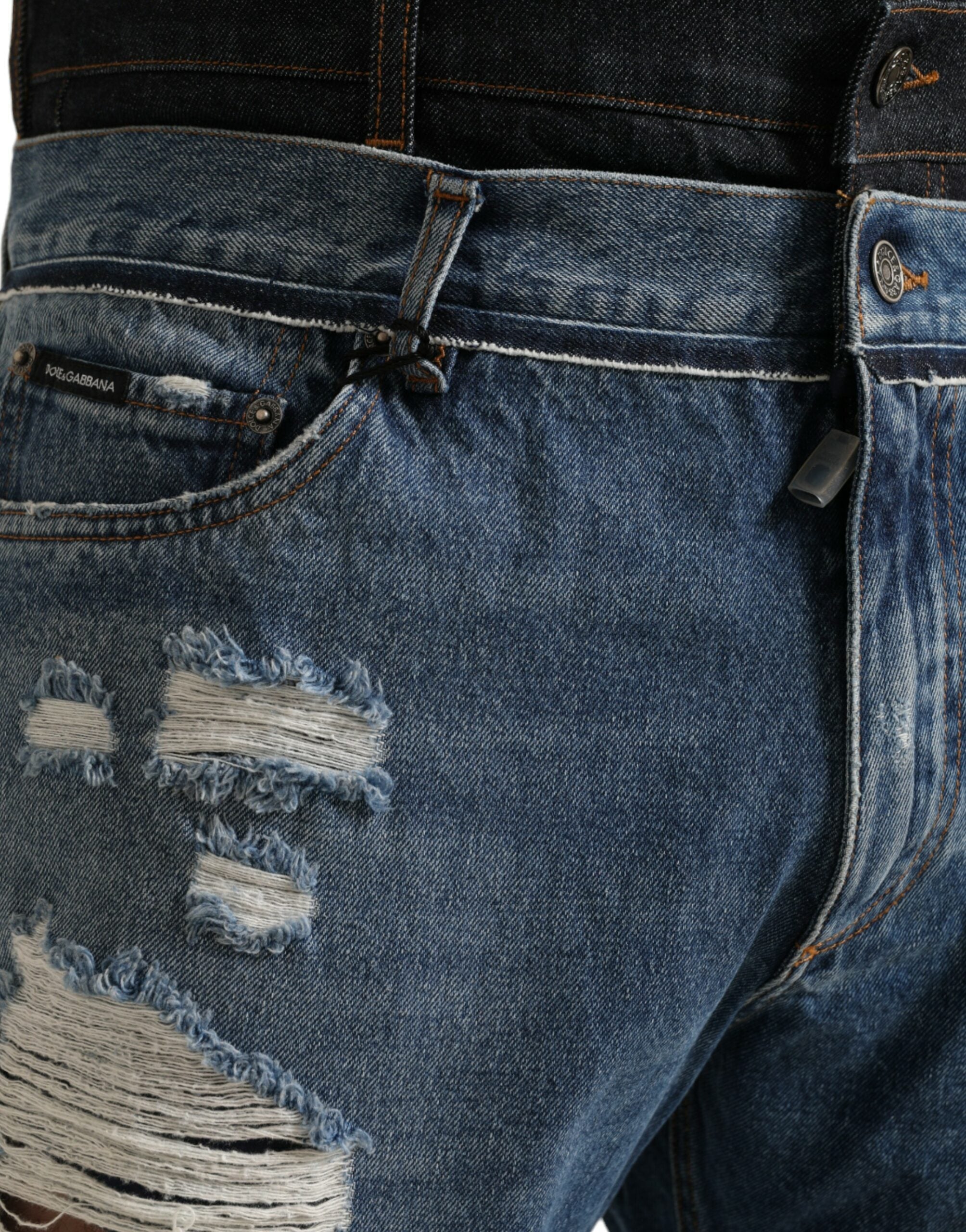 Dolce & Gabbana Blaue zerfledderte Baumwolle Männer Denim Jeans