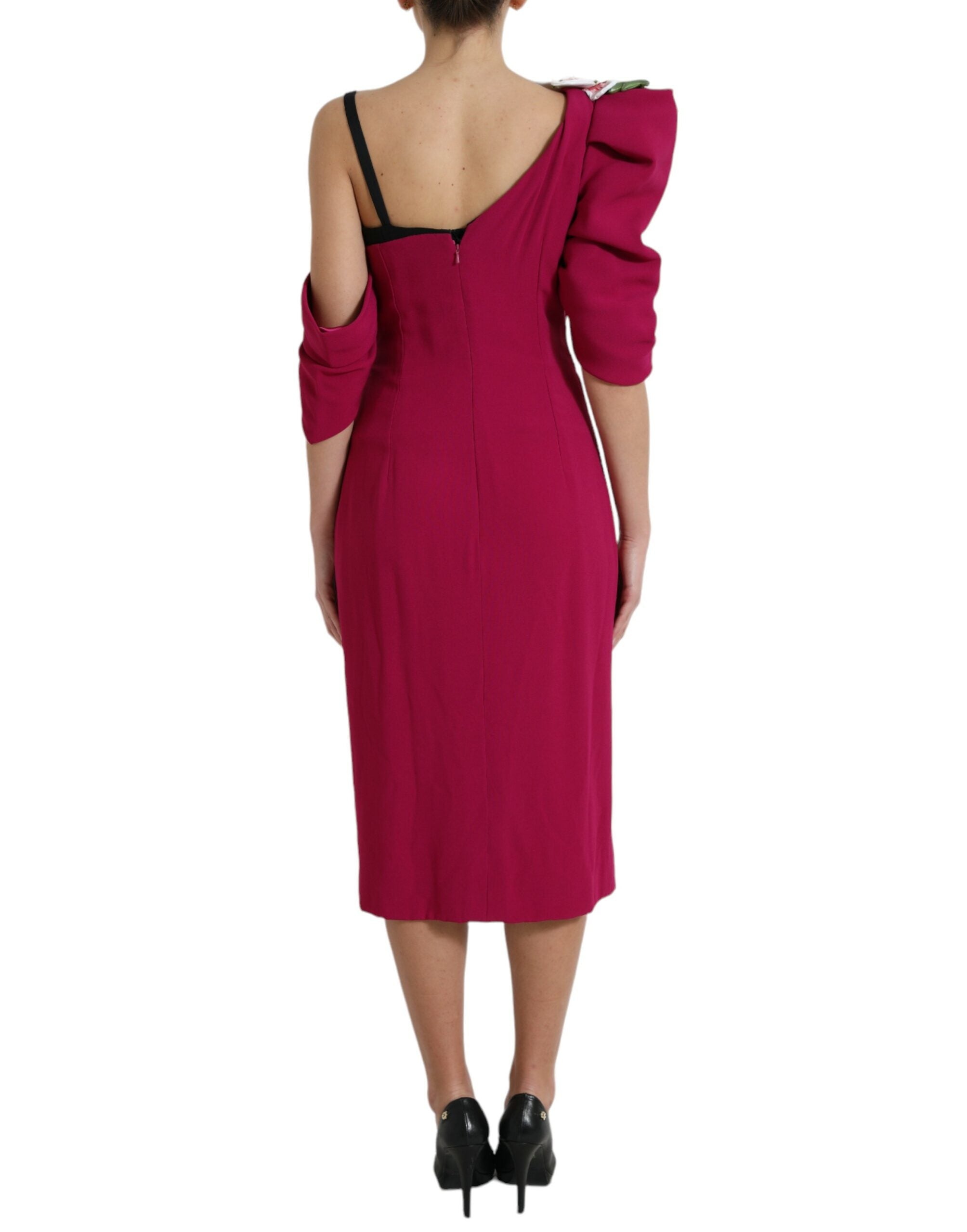 Dolce & Gabbana Lila blumengeschmücktes One-Shoulder-Kleid
