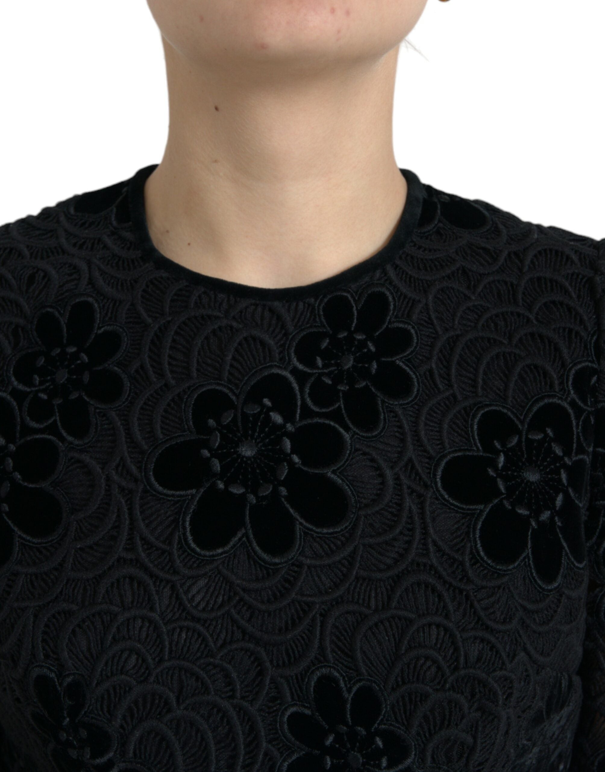 Dolce & Gabbana Schwarzes Bodycon-Kleid aus Baumwolle mit floraler Spitze