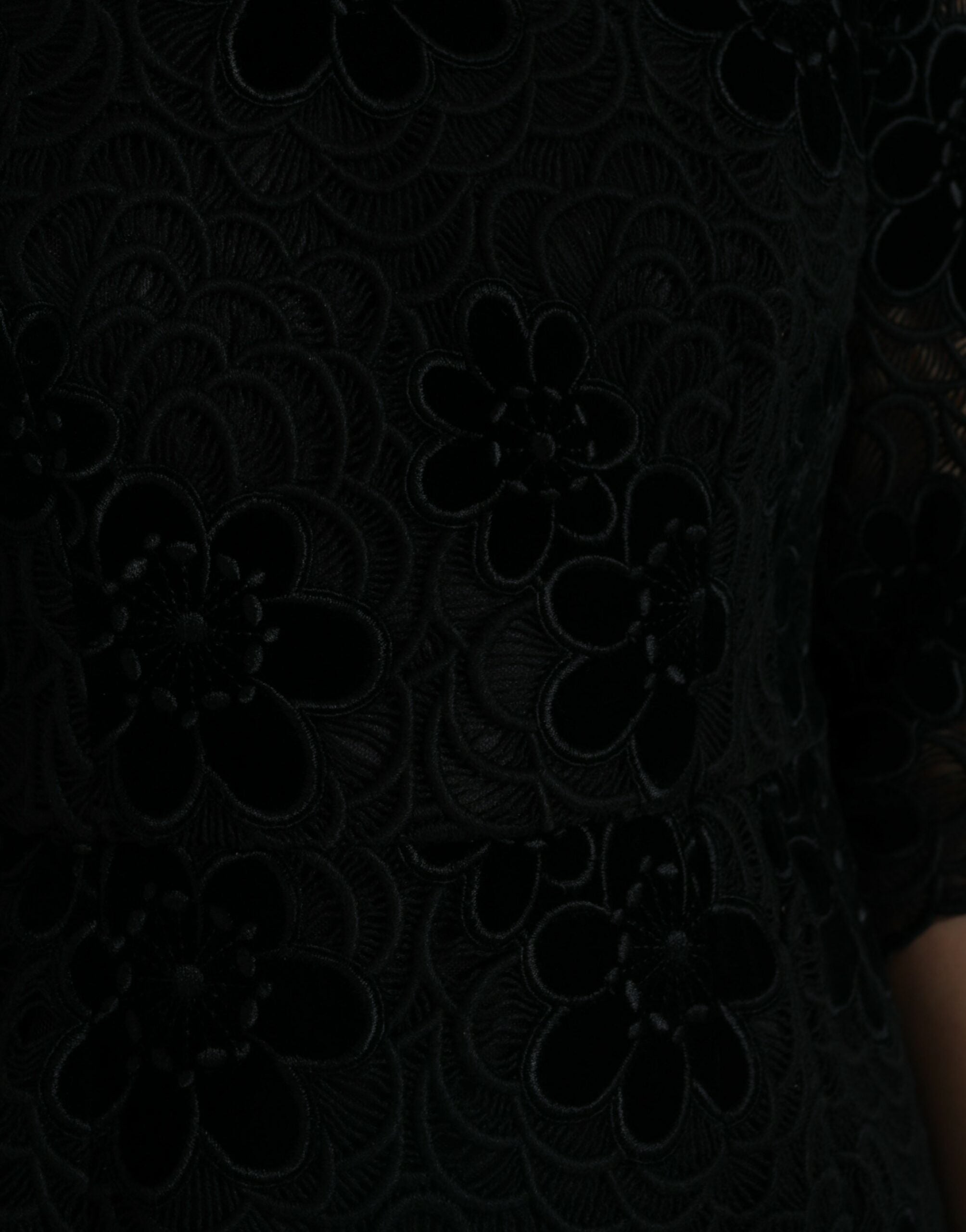 Dolce & Gabbana Schwarzes Bodycon-Kleid aus Baumwolle mit floraler Spitze