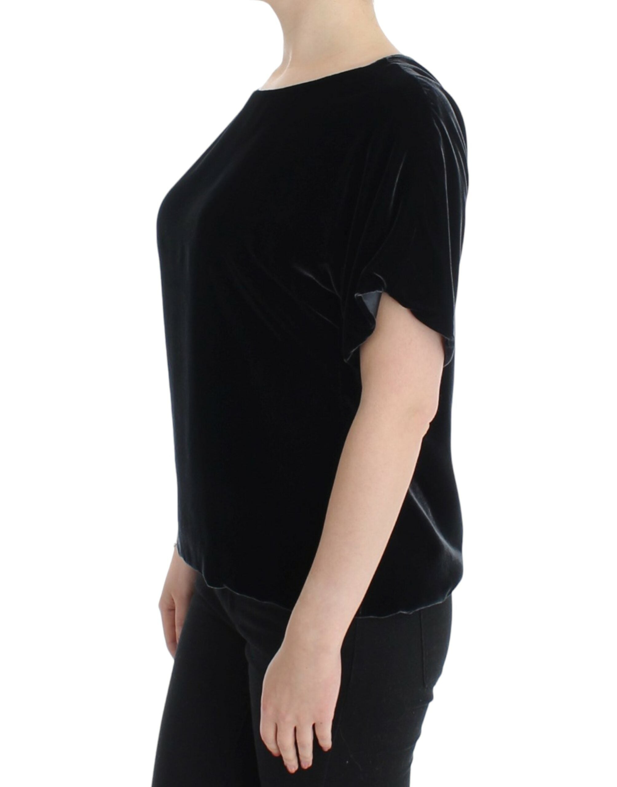 Dolce & Gabbana Schwarze Samtbluse mit kurzen Ärmeln