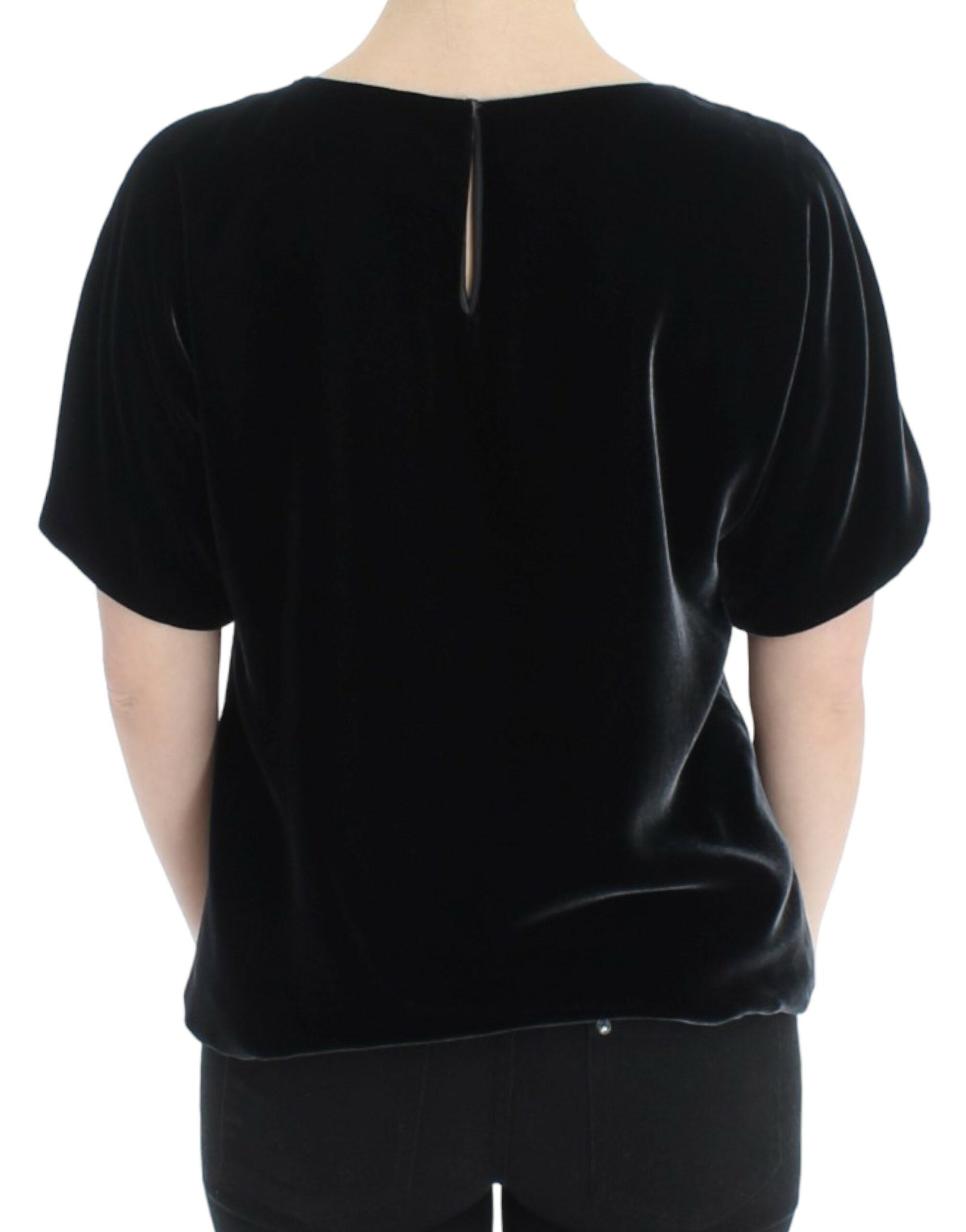 Dolce & Gabbana Schwarze Samtbluse mit kurzen Ärmeln