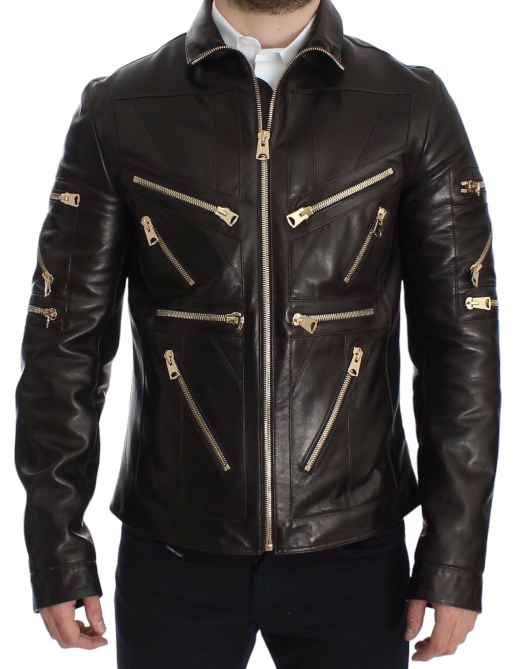 Dolce & Gabbana Braune Lammfell-Lederjacke mit Reißverschluss
