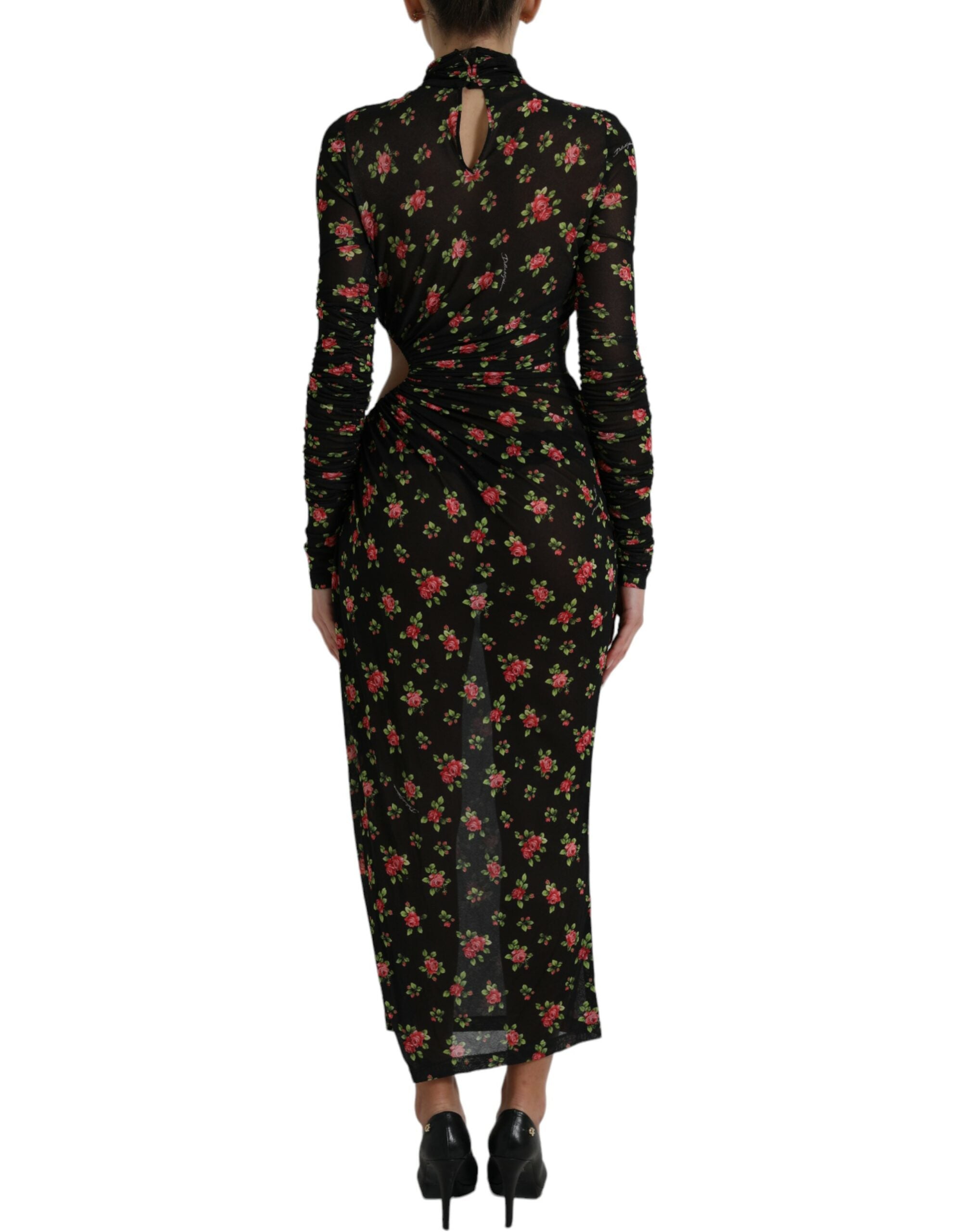 Dolce & Gabbana Schwarzes florales ausgeschnittenes langes Maxikleid