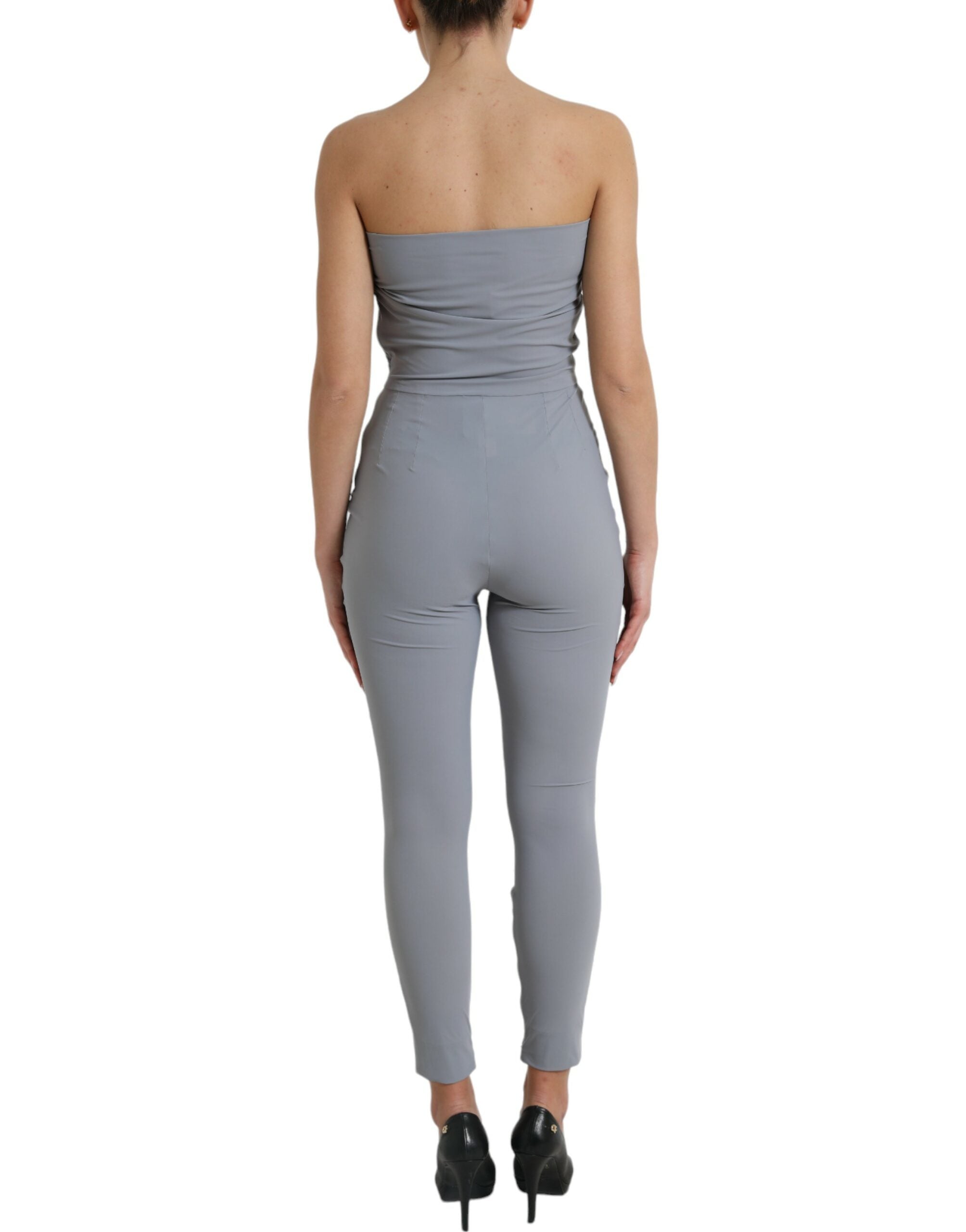 Dolce & Gabbana Graues Nylon trägerloses Bodycon Jumpsuit Kleid