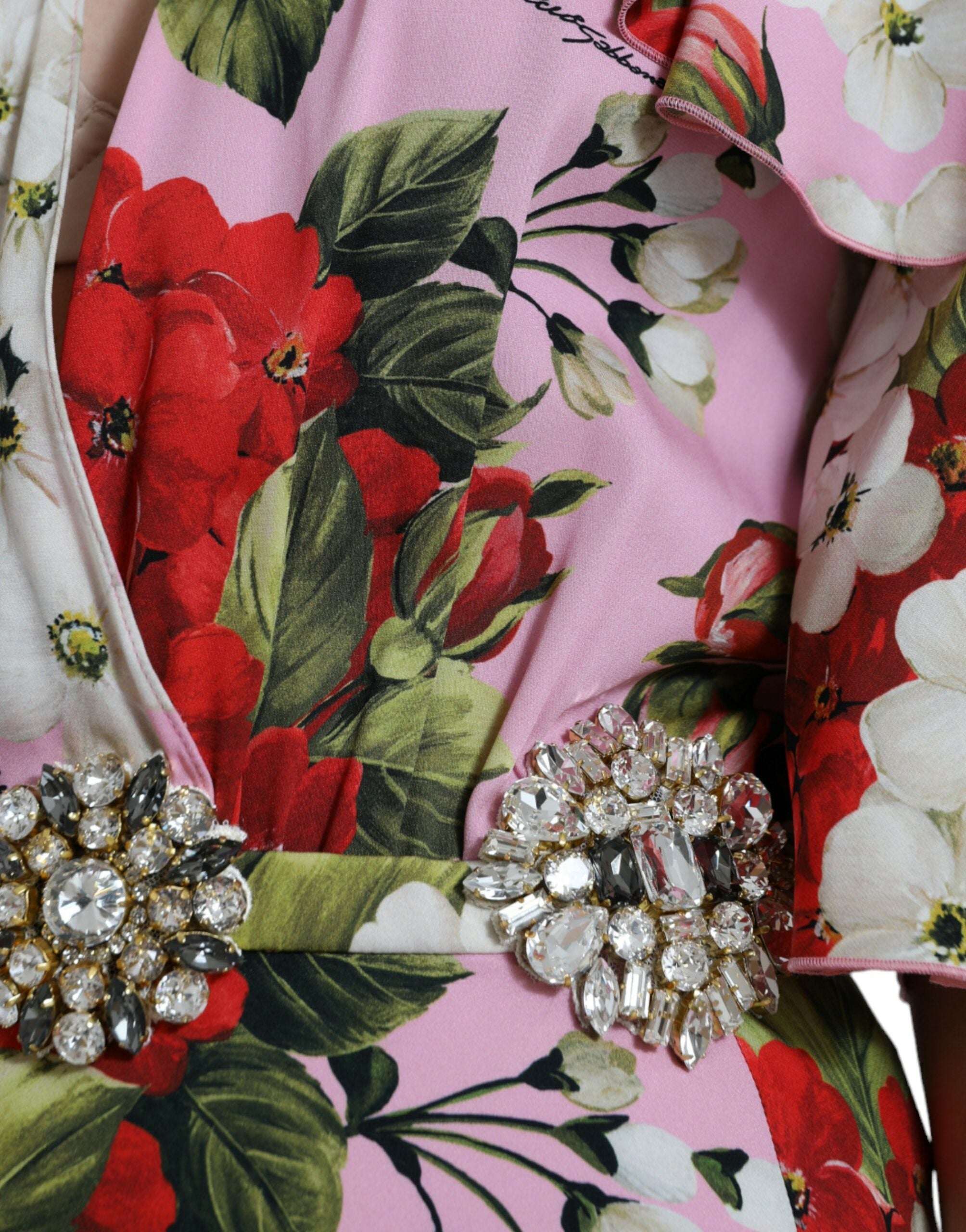 Dolce & Gabbana Multicolor Floral Crystal verschönertes A-Linien-Kleid