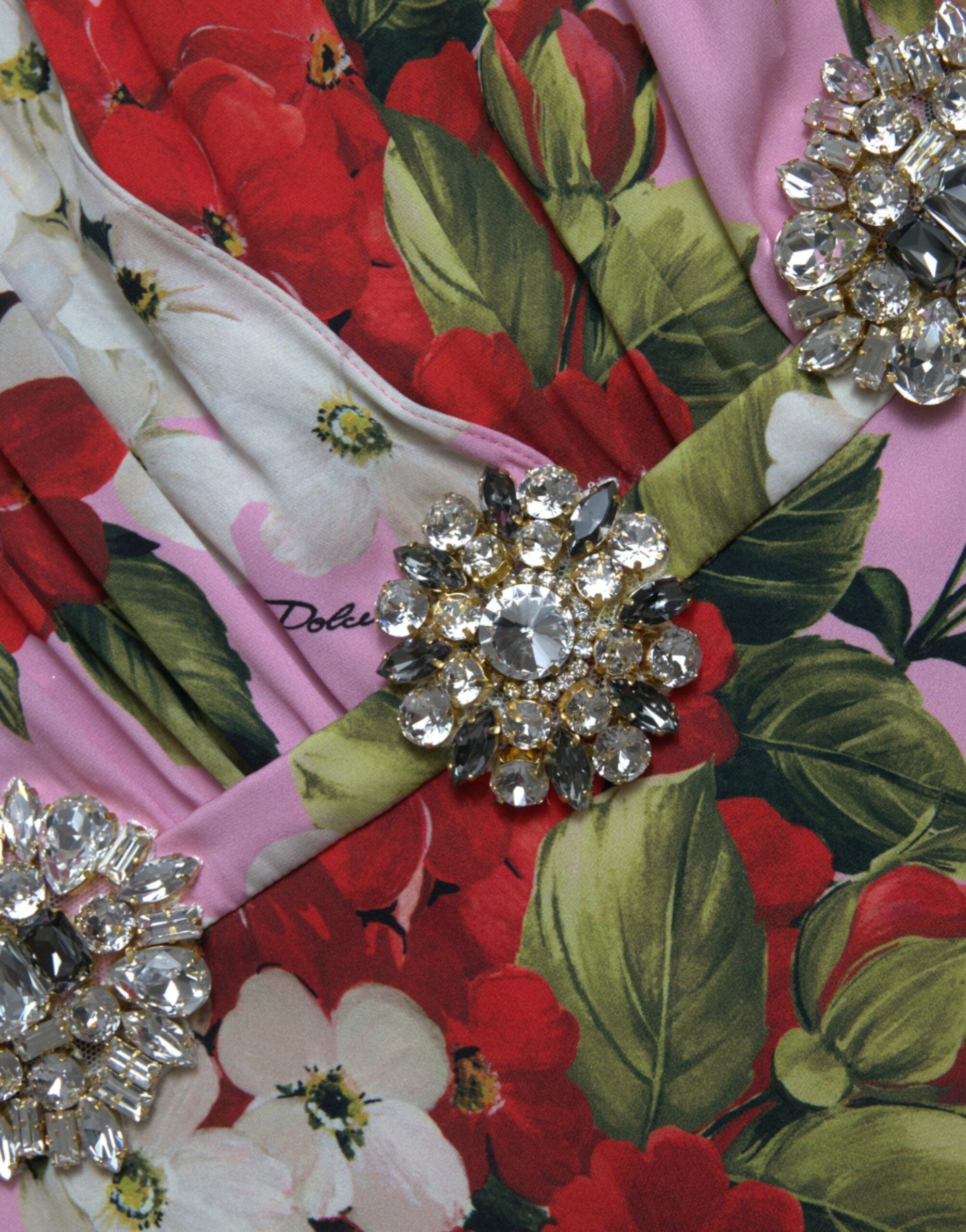 Dolce & Gabbana Multicolor Floral Crystal verschönertes A-Linien-Kleid