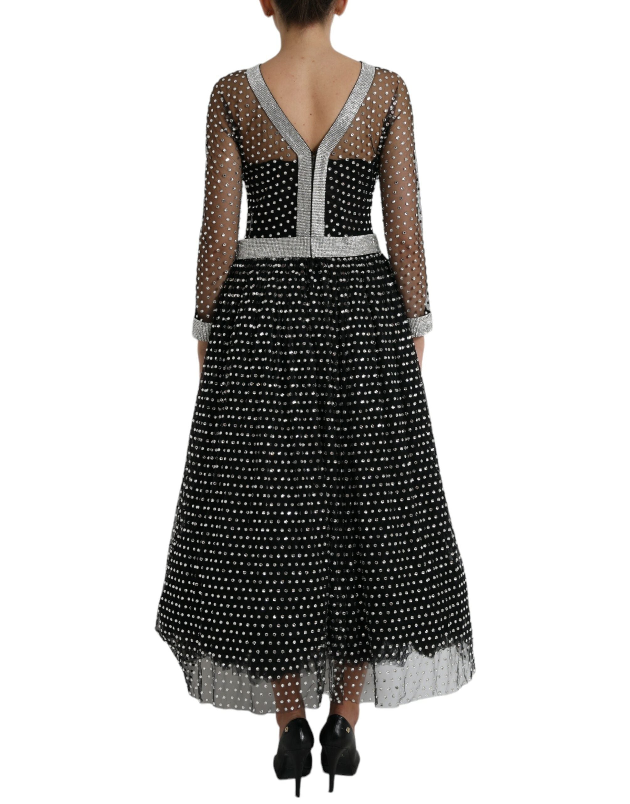 Dolce & Gabbana Schwarzes kristallverziertes Kleid in A-Linie