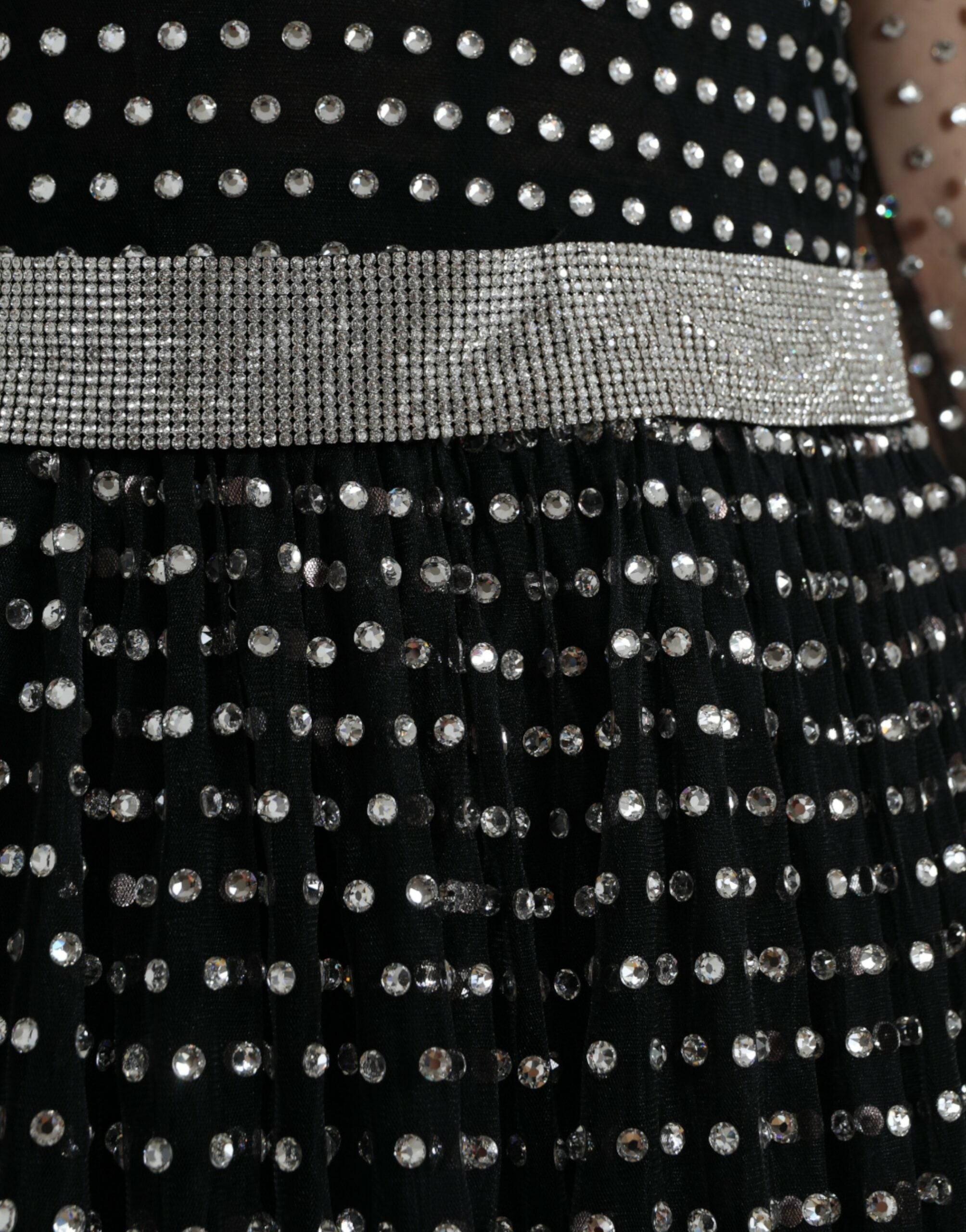 Dolce & Gabbana Schwarzes kristallverziertes Kleid in A-Linie