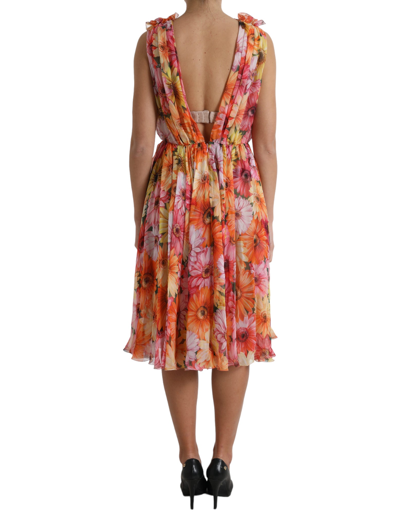 Dolce & Gabbana Mehrfarbiges Midikleid aus Seide mit Sonnenblumendruck
