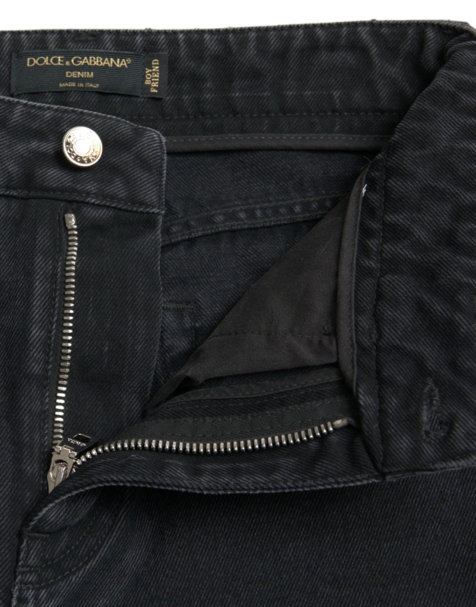 Dolce & Gabbana Schwarze Baumwolljeans mit hoher Taille aus zerfetztem Denim
