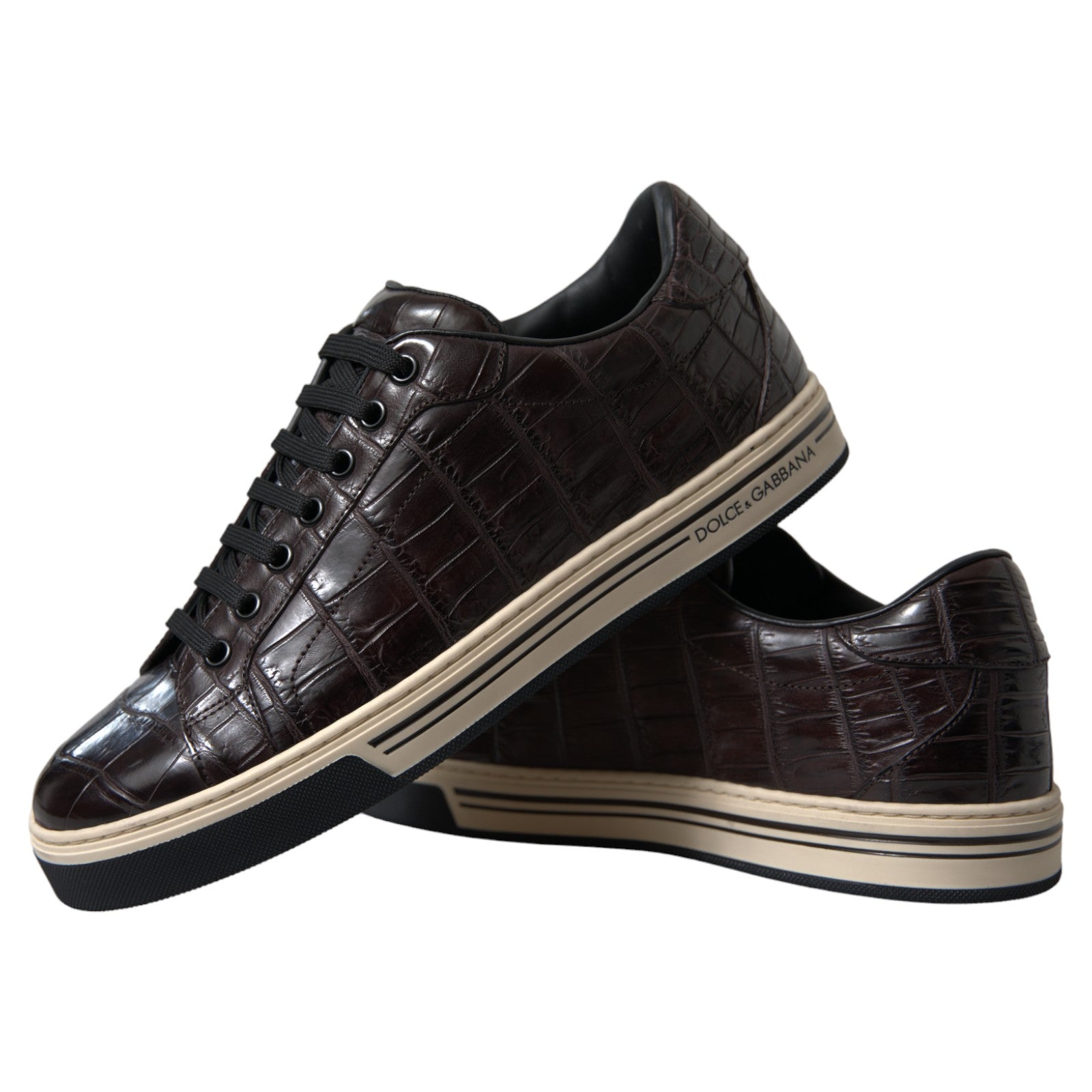 Dolce & Gabbana Braun Kroko Exotische Leder Männer Casual Turnschuhe Schuhe