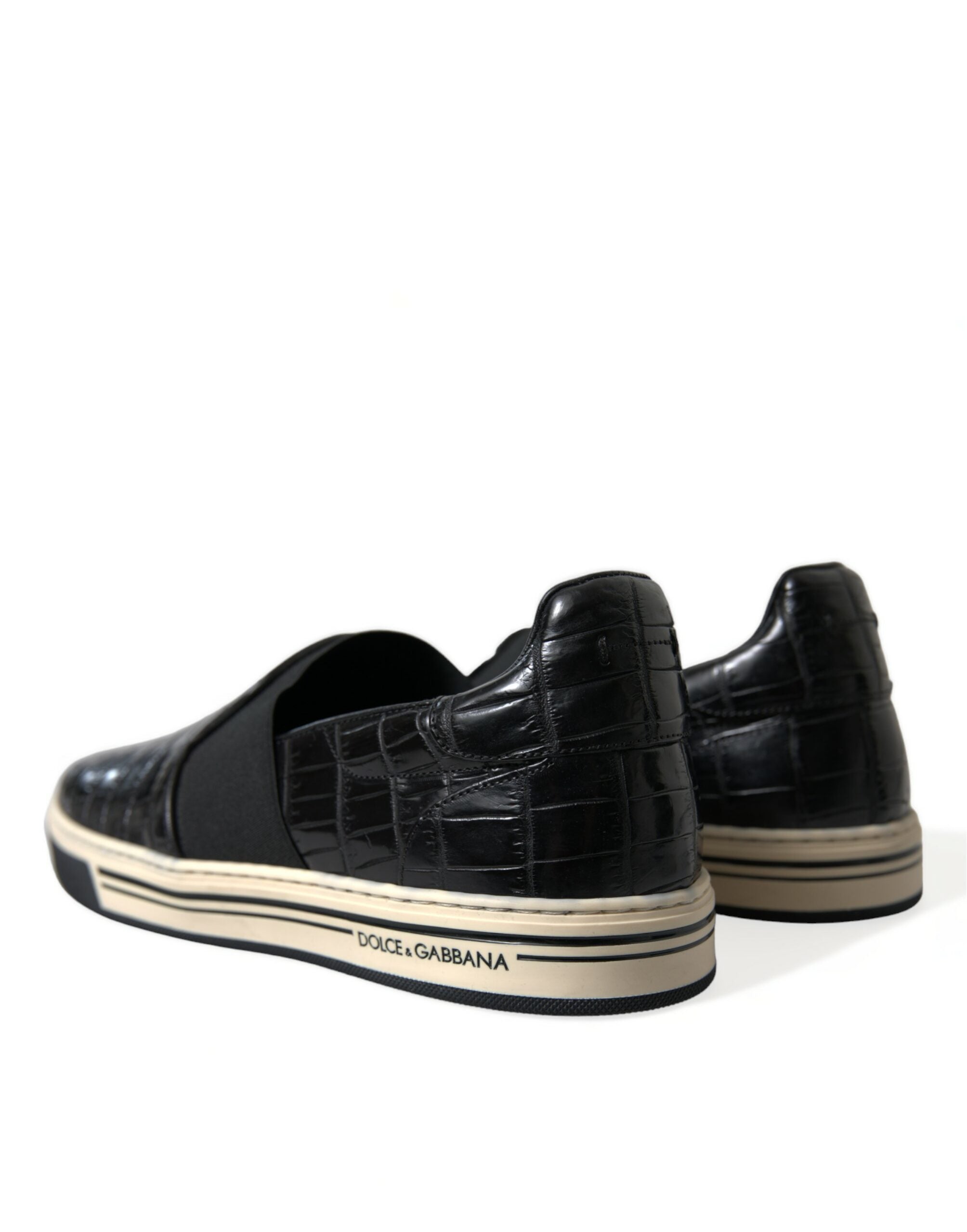 Dolce & Gabbana Schwarz Kroko Exotische Leder Turnschuhe Schuhe