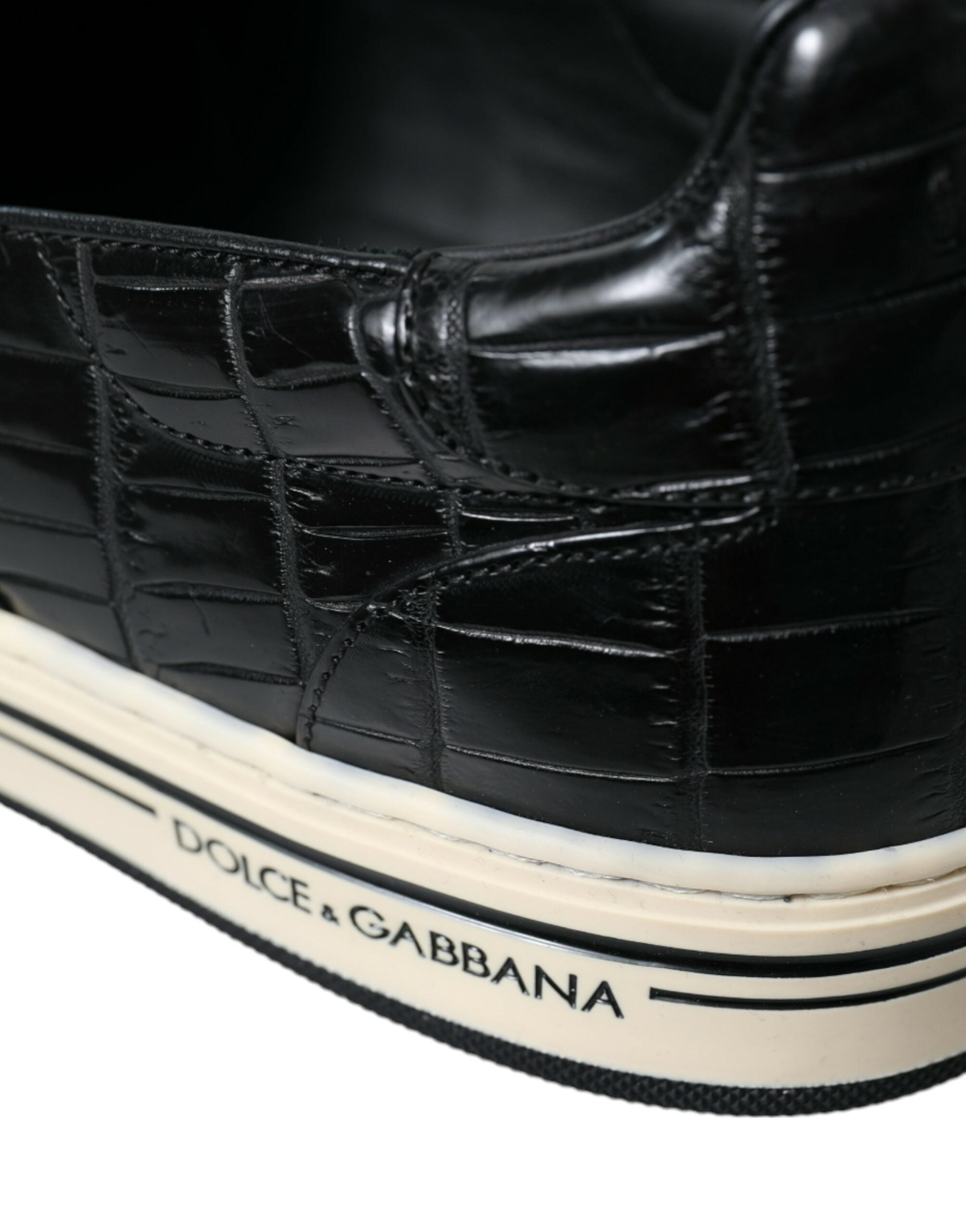 Dolce & Gabbana Schwarz Kroko Exotische Leder Turnschuhe Schuhe