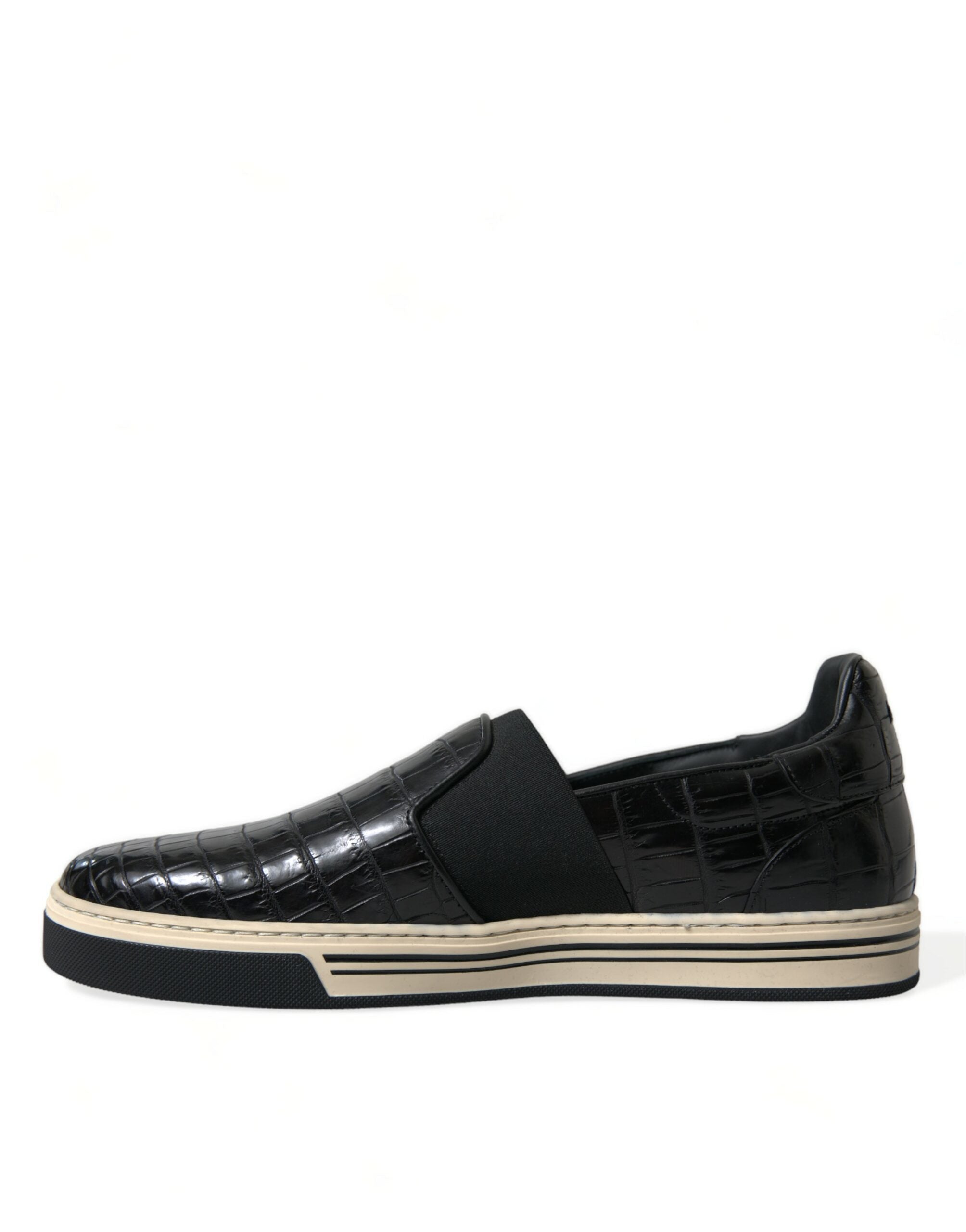 Dolce & Gabbana Schwarz Kroko Exotische Leder Turnschuhe Schuhe