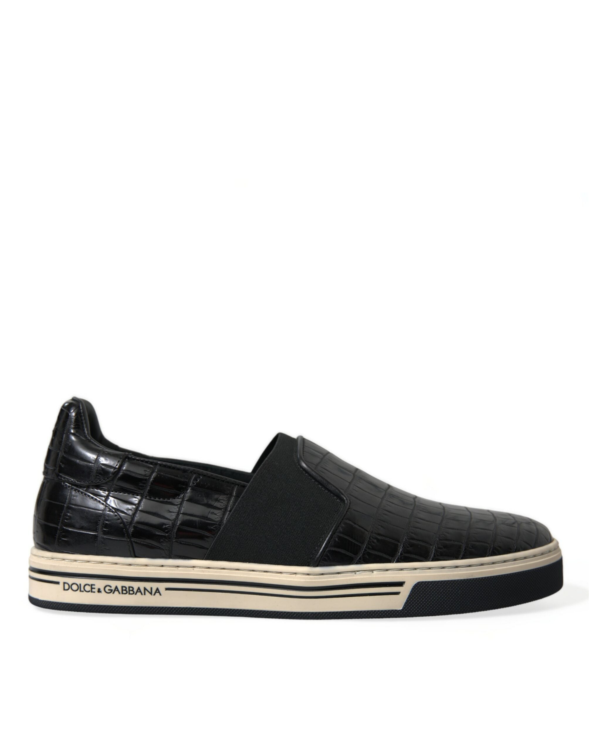 Dolce & Gabbana Schwarz Kroko Exotische Leder Turnschuhe Schuhe