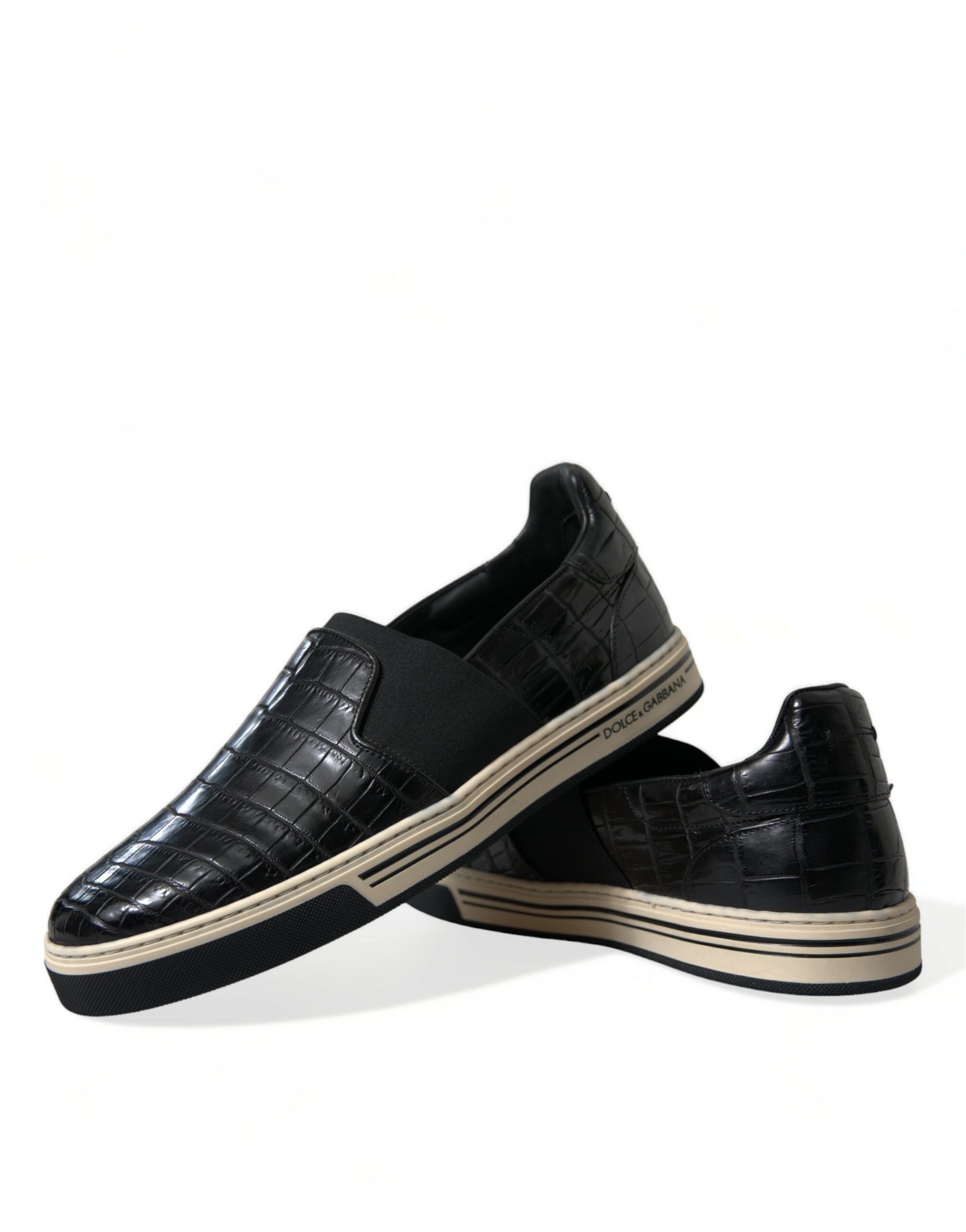 Dolce & Gabbana Schwarz Kroko Exotische Leder Turnschuhe Schuhe