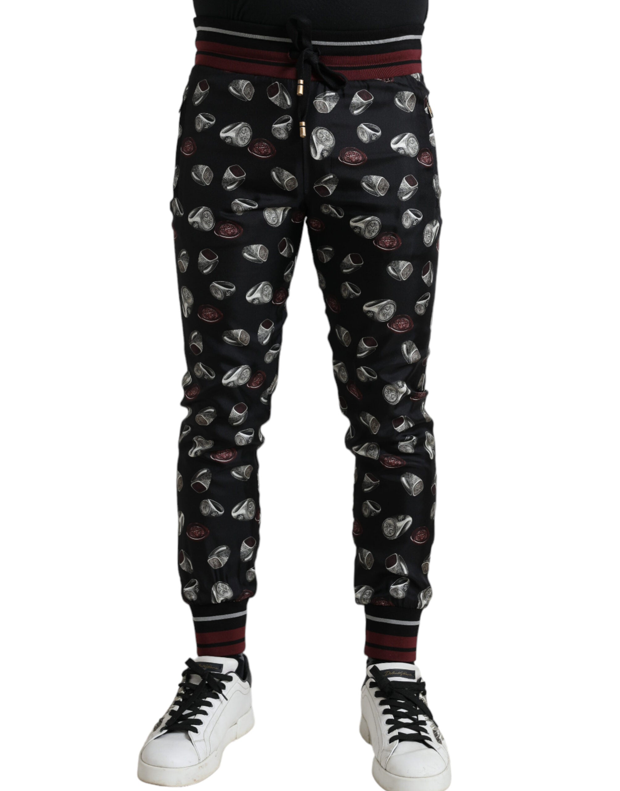 Dolce & Gabbana Schwarzer Ring Seide Jogginghose Hose
