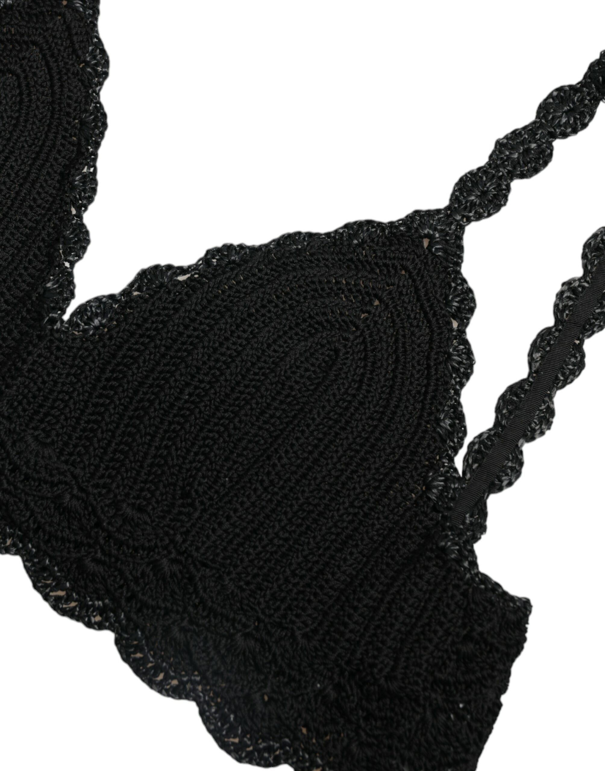 Dolce & Gabbana Schwarzes Baumwoll-Bustier Cropped Crochet Tank Top