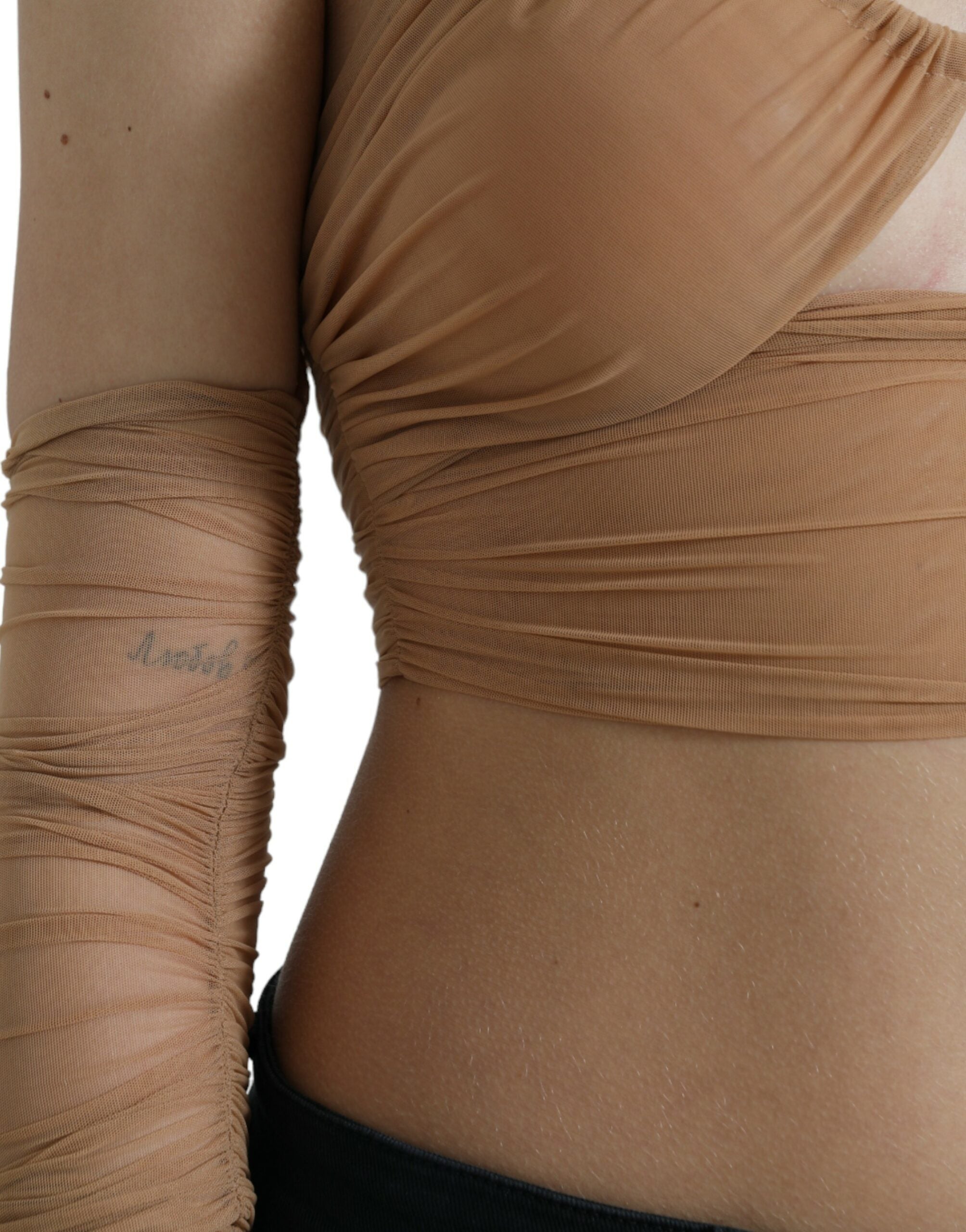 Dolce & Gabbana Braunes Nylon-Stretch-Top mit offener Schulterpartie