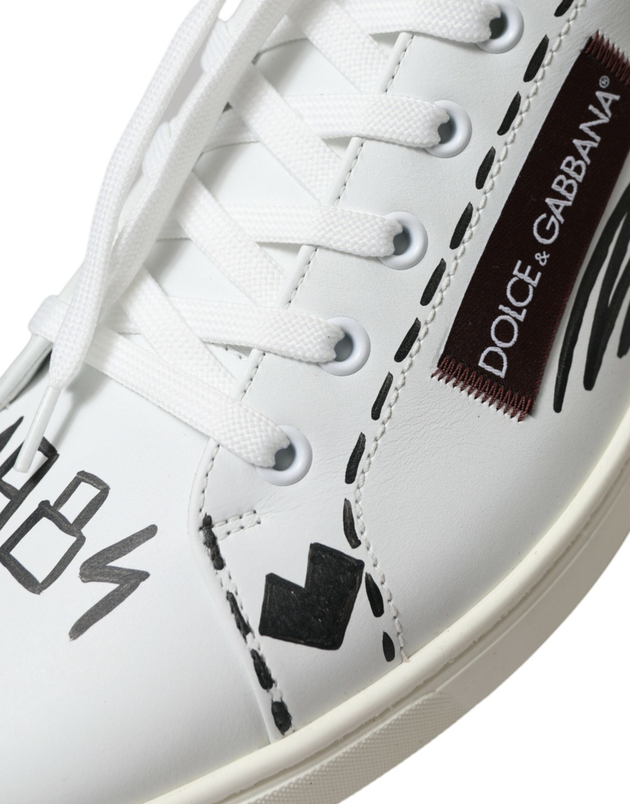 Dolce & Gabbana Weiß Bordeaux Leder Logo Low Top Sneakers Schuhe
