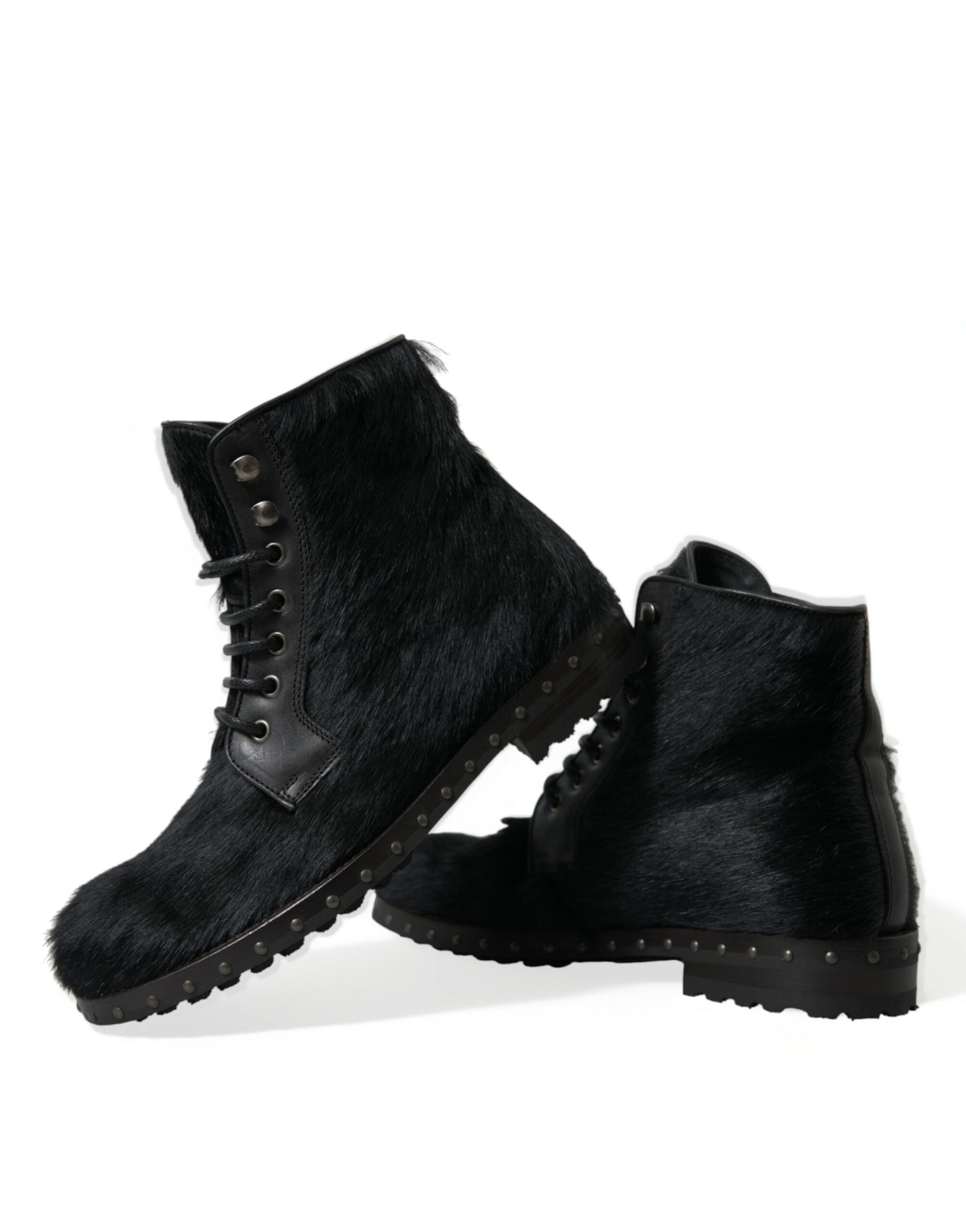 Dolce & Gabbana Schwarze Pony Style Leder Mid Calf Stiefel Schuhe