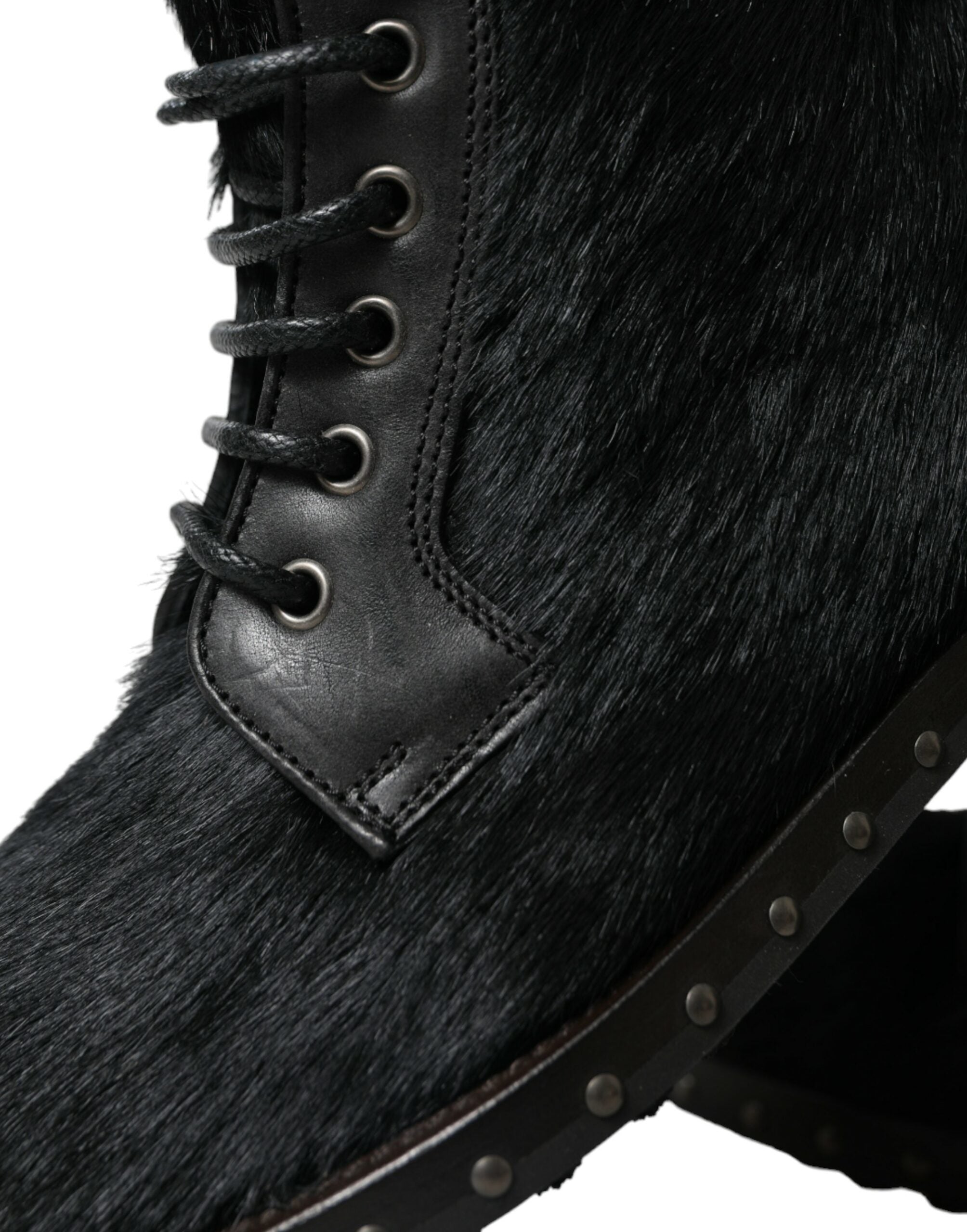 Dolce & Gabbana Schwarze Pony Style Leder Mid Calf Stiefel Schuhe