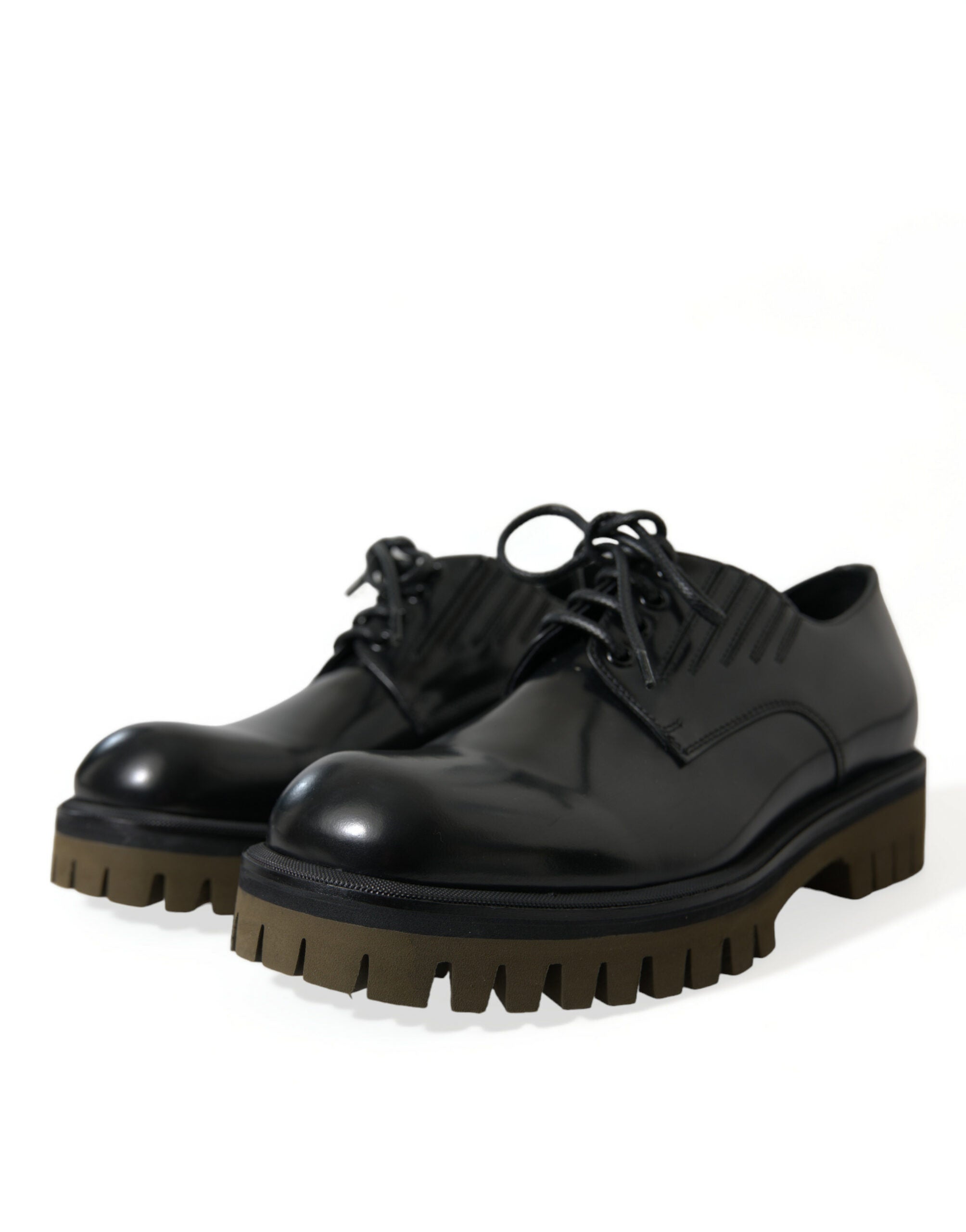 Dolce & Gabbana Schwarz Leder Lace Up Derby Männer Kleid Schuhe