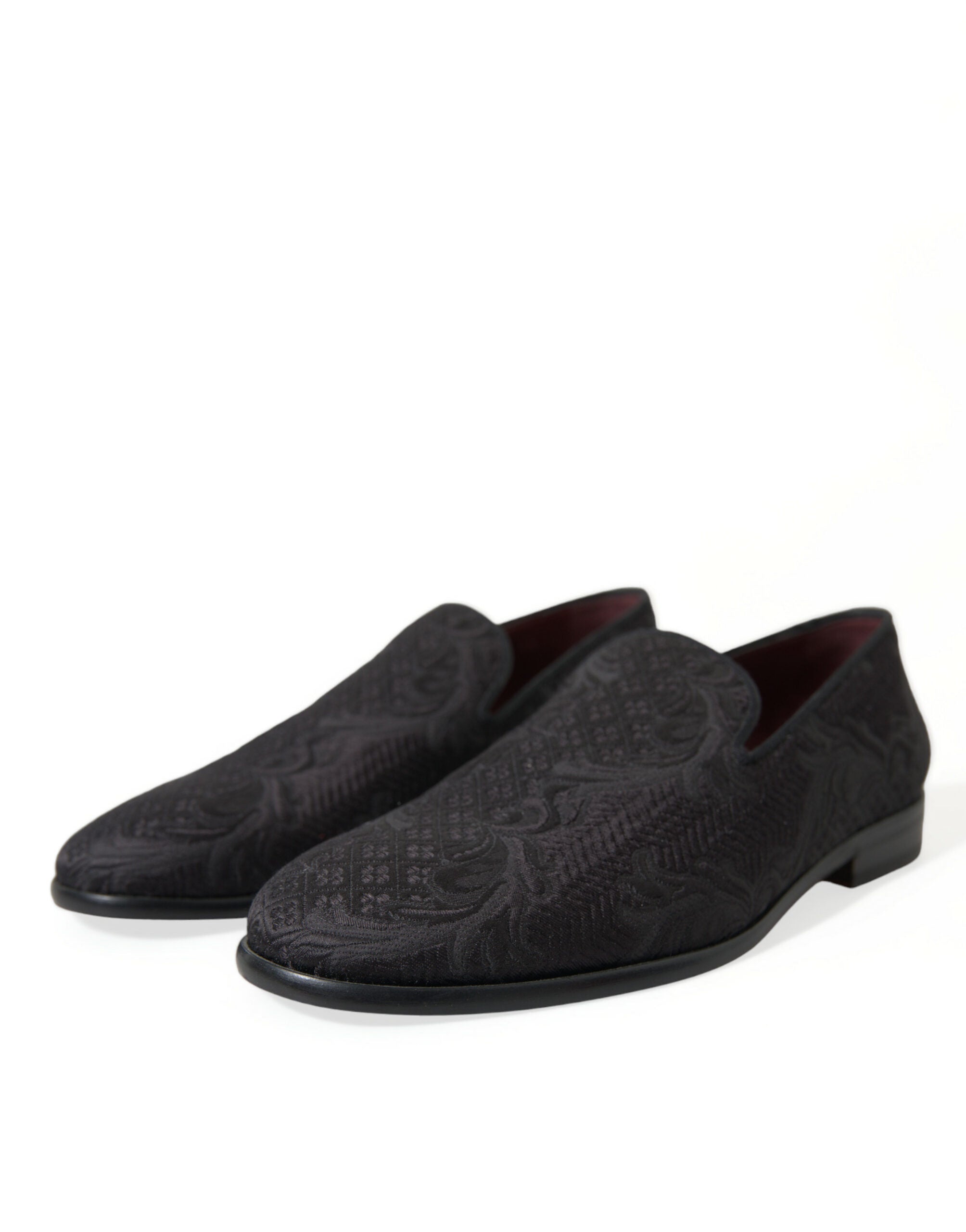 Dolce & Gabbana Schwarzer Brokat Männer Slip On Loafer Kleid Schuhe