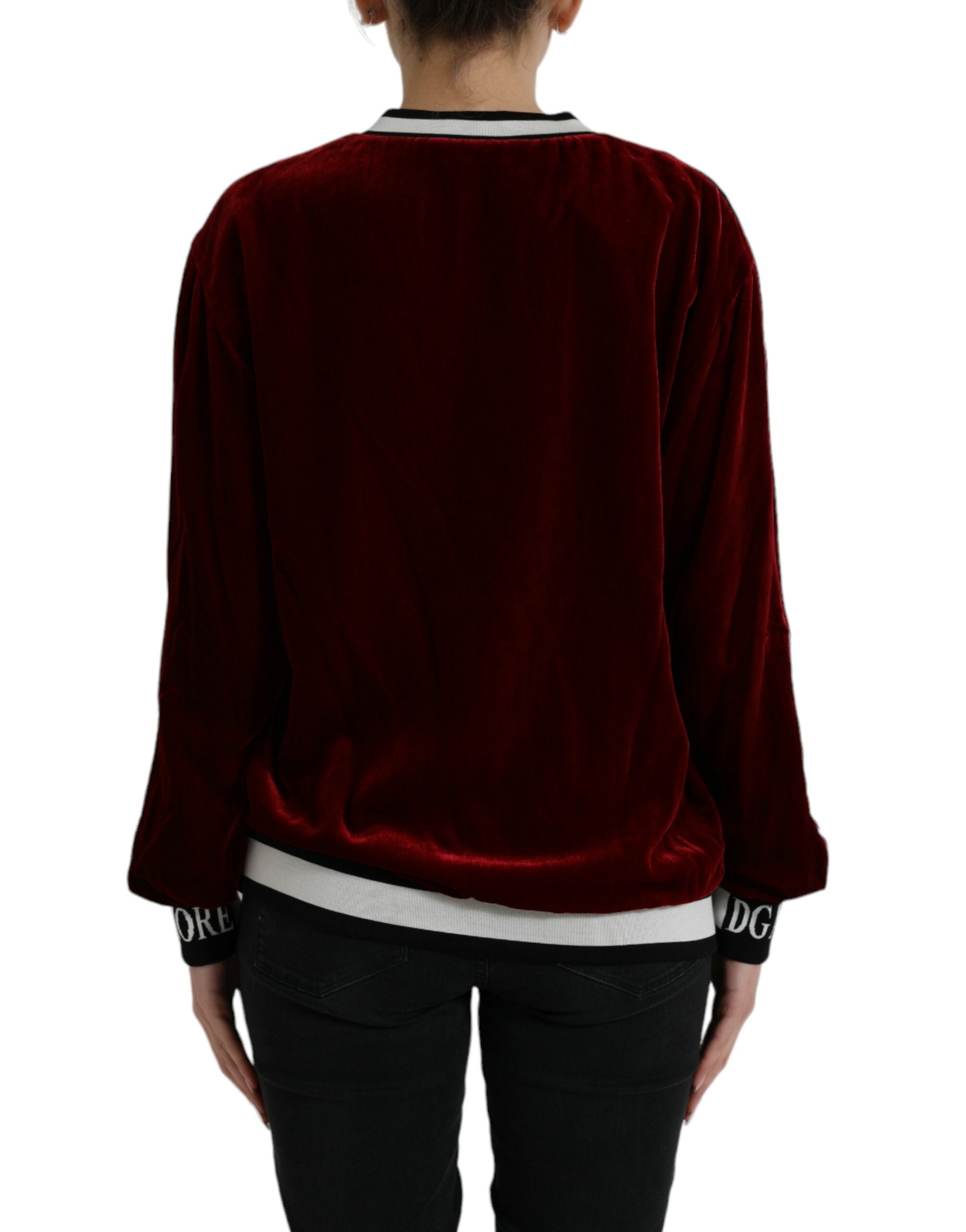 Dolce & Gabbana Bordeauxfarbener Samt-Rundhals-Pullover